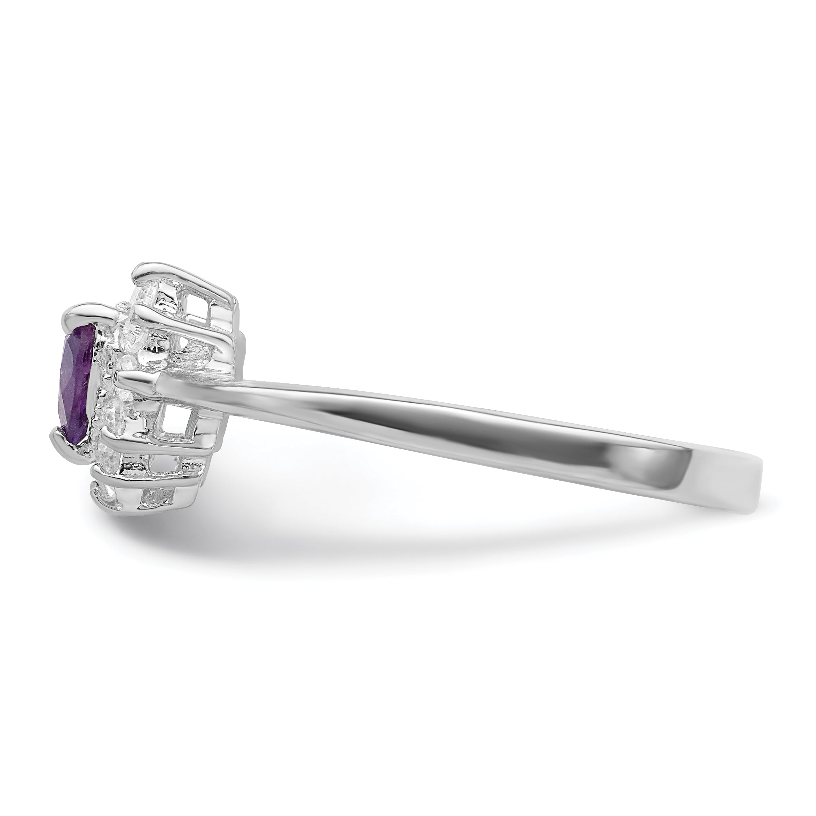 Sterling Silver Rhodium-Plated Amethyst and Cubic Zirconi Heart Ring