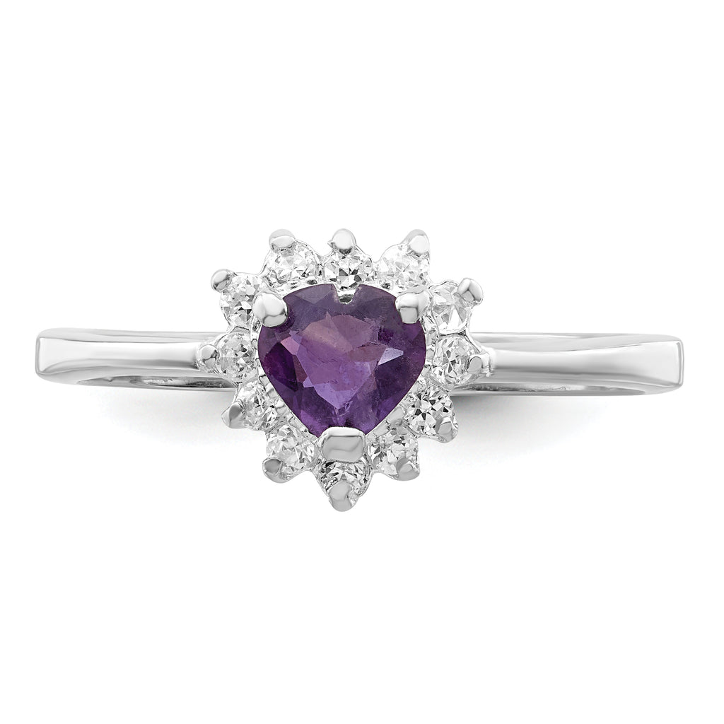 Sterling Silver Rhodium-Plated Amethyst and Cubic Zirconi Heart Ring