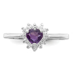 Sterling Silver Rhodium-Plated Amethyst and Cubic Zirconi Heart Ring