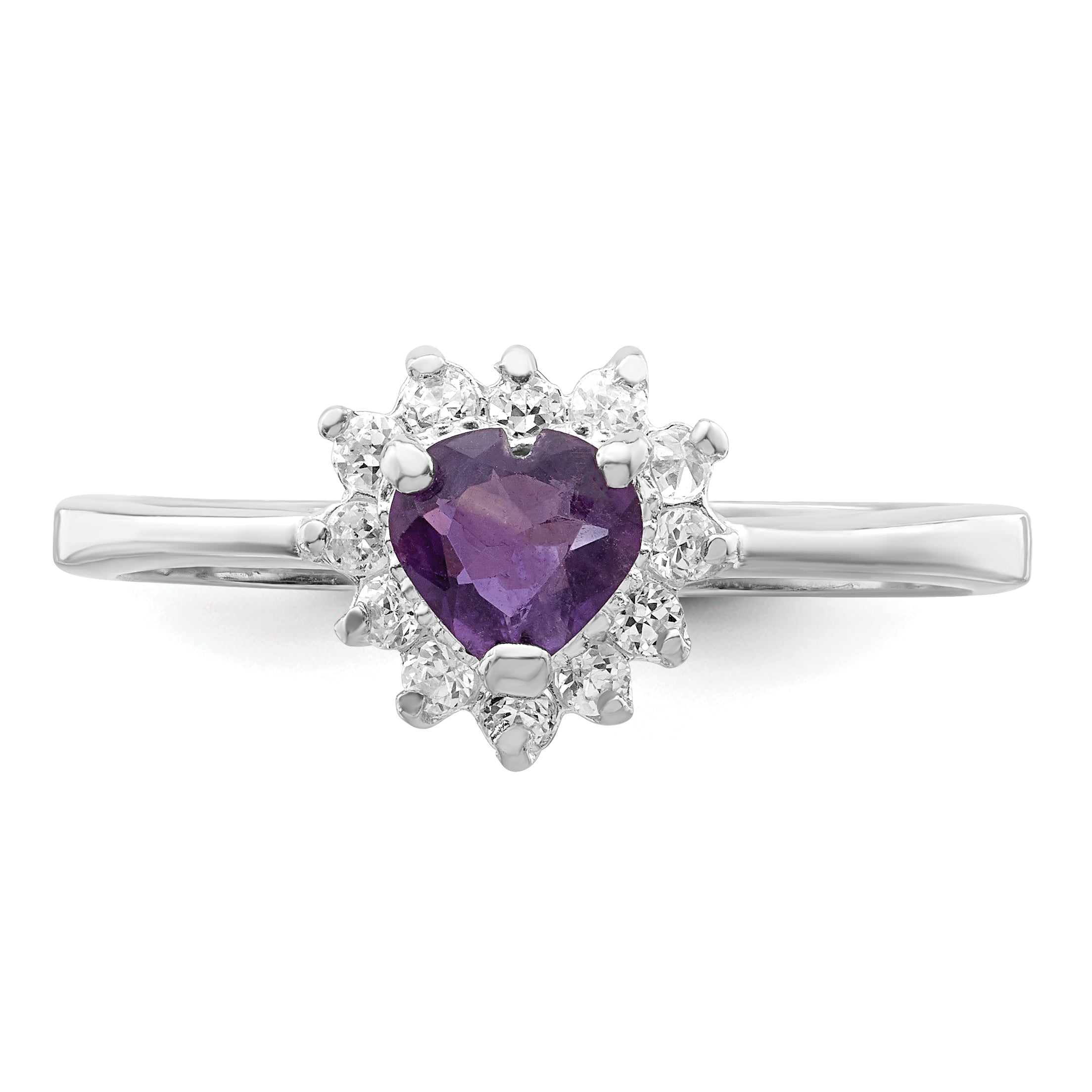 Sterling Silver Rhodium-Plated Amethyst and Cubic Zirconi Heart Ring