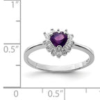 Sterling Silver Rhodium-Plated Amethyst and Cubic Zirconi Heart Ring