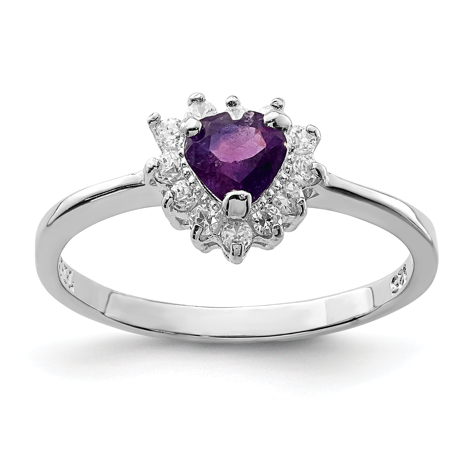 Sterling Silver Rhodium-Plated Amethyst and Cubic Zirconi Heart Ring Main image