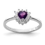 Sterling Silver Rhodium-Plated Amethyst and Cubic Zirconi Heart Ring