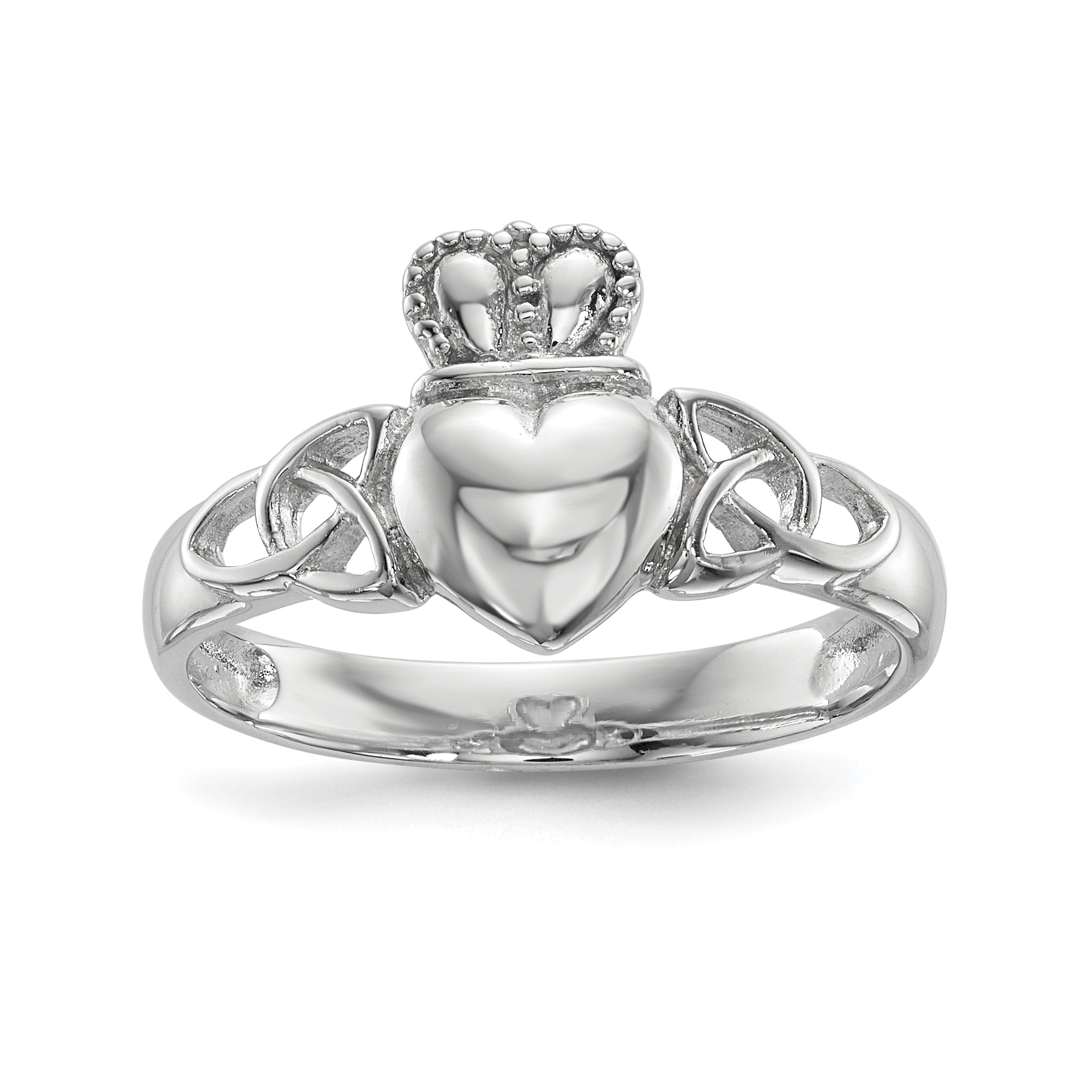 Sterling Silver Rhodium-plated Polished Claddagh Ring Main image