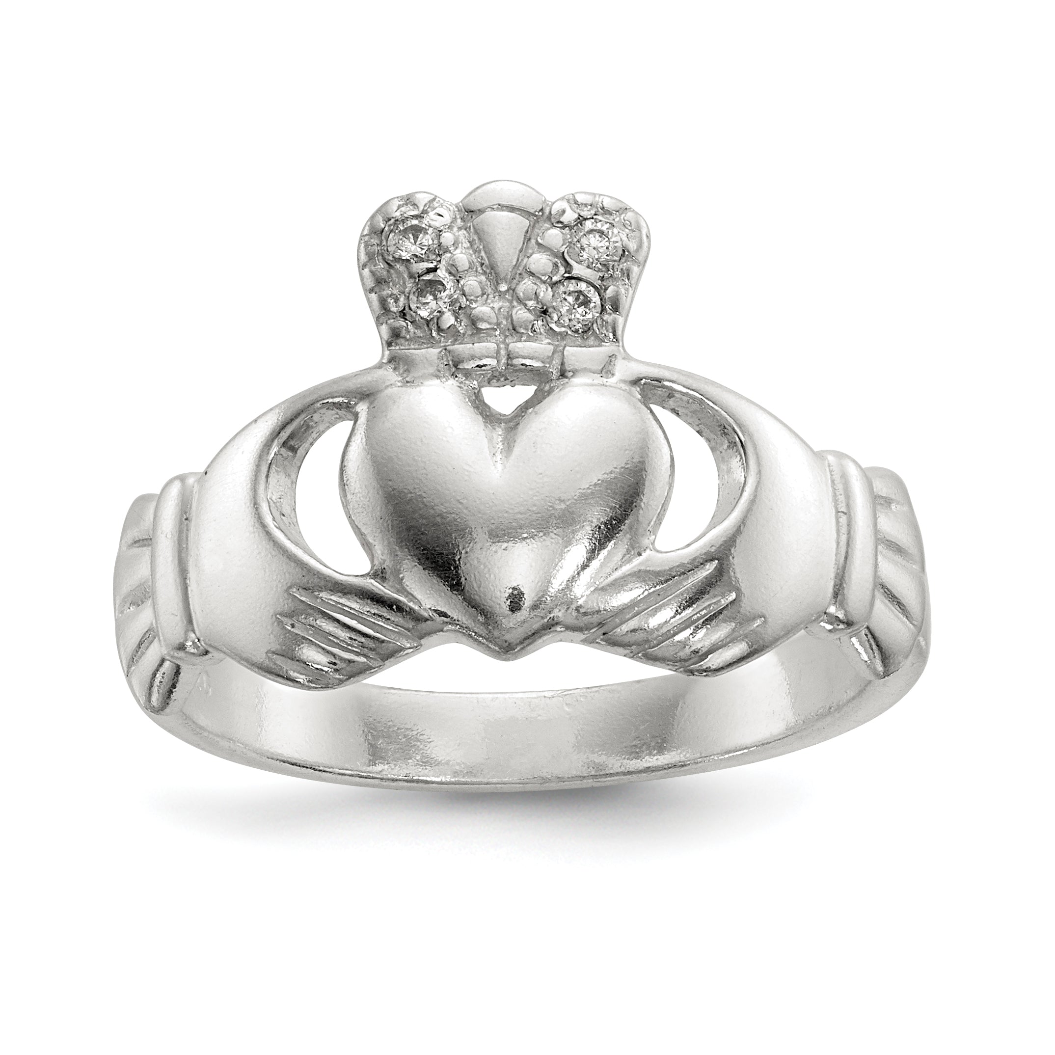 Sterling Silver Polished CZ Claddagh Ring Main image