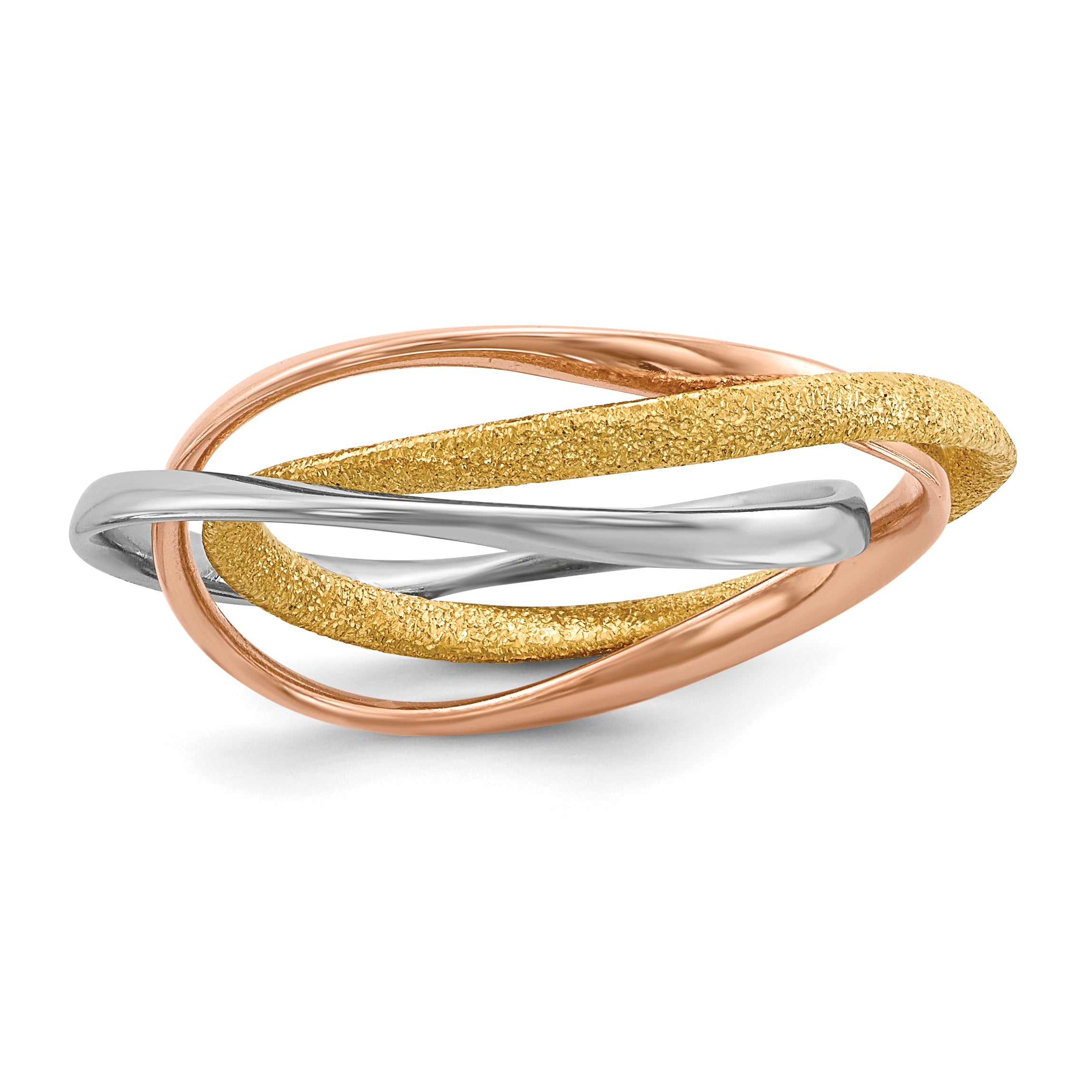 Sterling Silver Rhodium Gold & Rose Gold-plated Intertwined Ring Main image