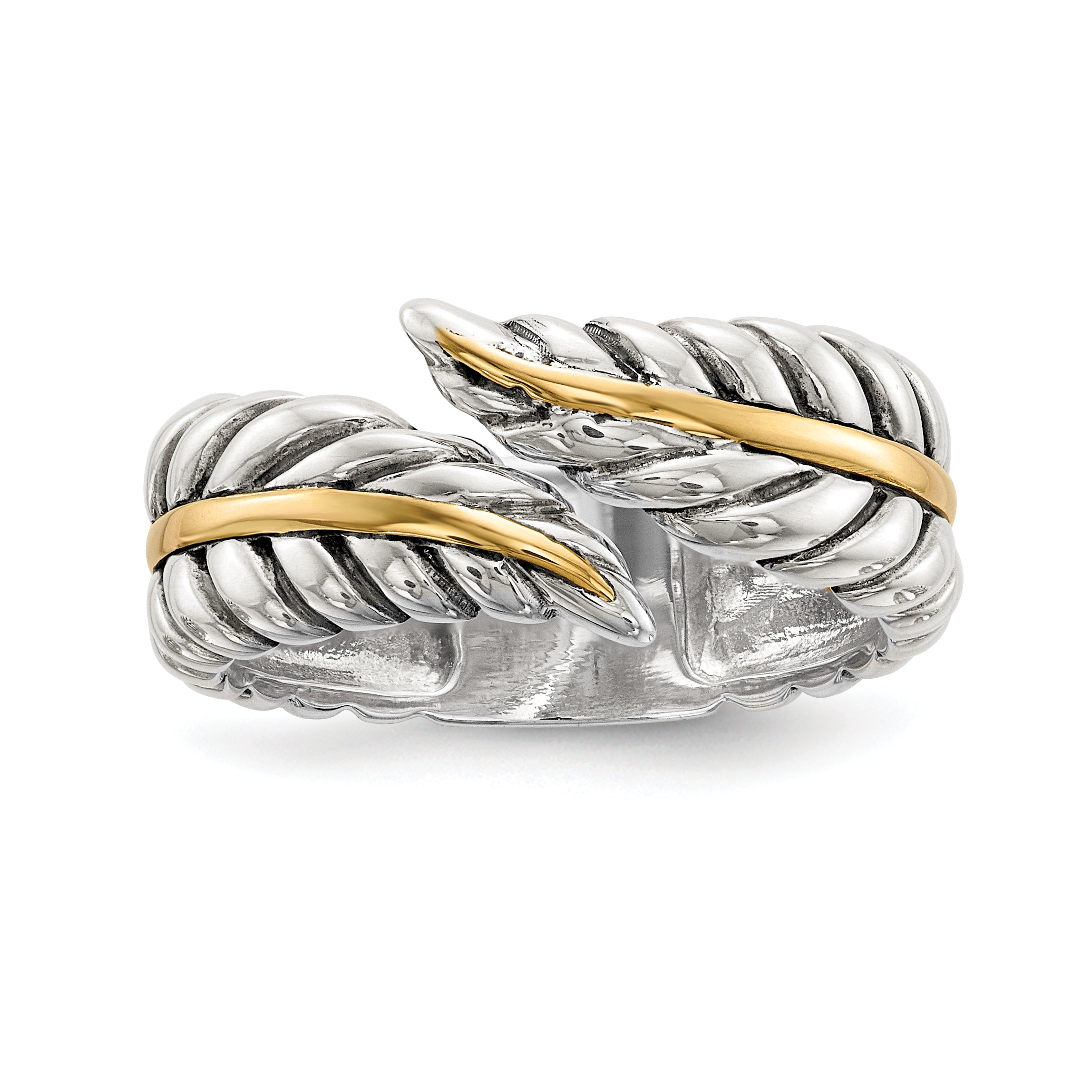 Sterling Silver With 14k Antiqued Leaves BypaSterling Silver Ring
