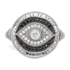 Sterling Silver Rhodium-plated Black and White CZ Evil Eye Ring