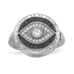 Sterling Silver Rhodium-plated Black and White CZ Evil Eye Ring