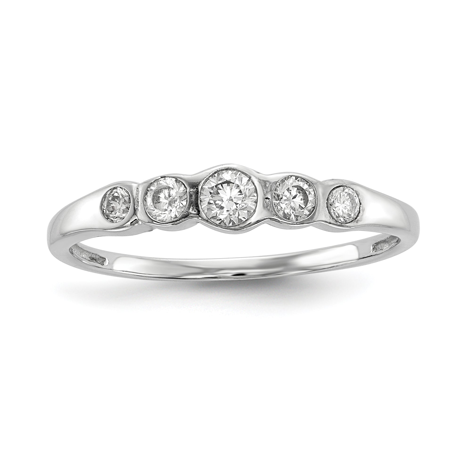 Sterling Silver Rhodium-plated 5-stone Bezel Set CZ Ring Main image