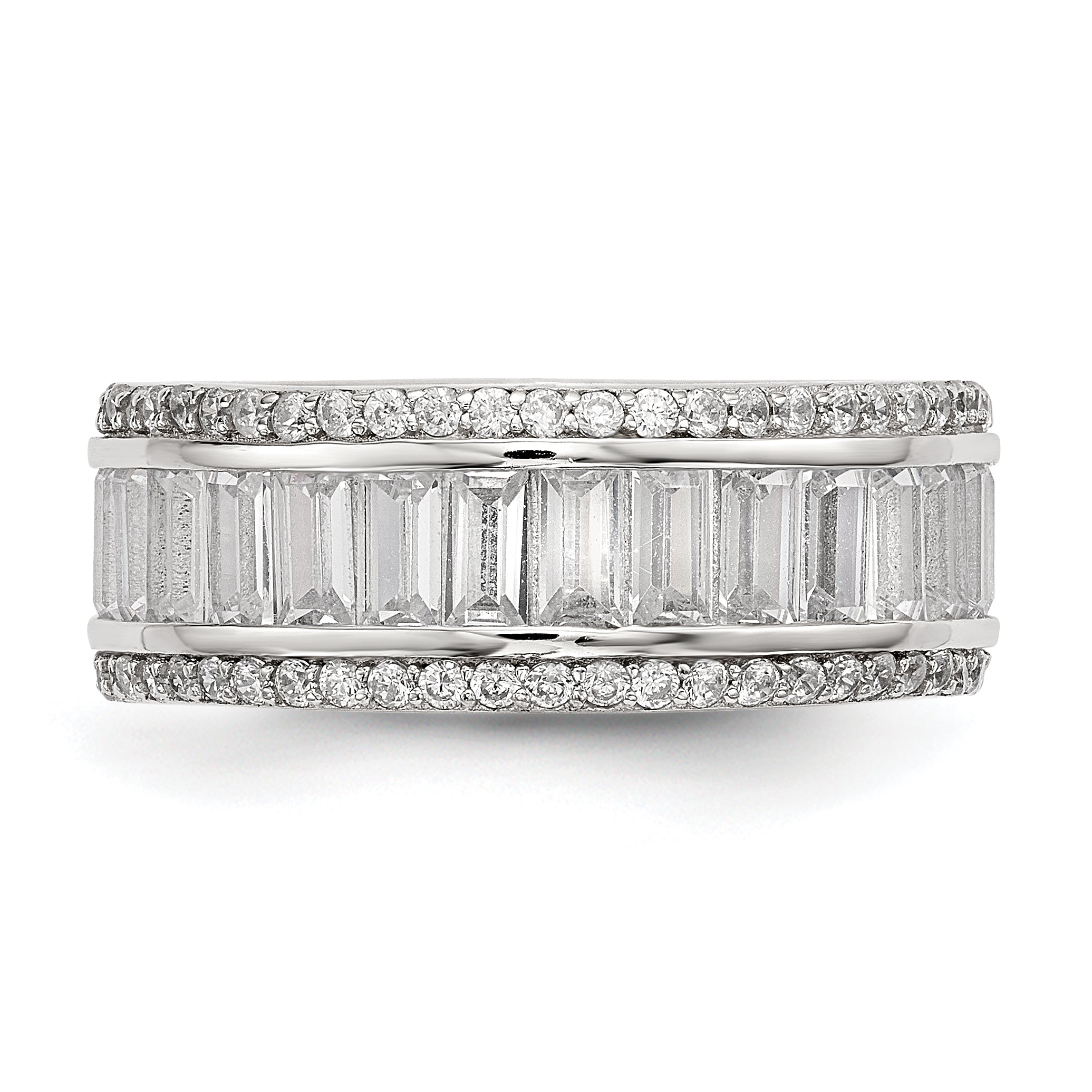 Sterling Silver Rhodium-plated Baguette & Round CZ Eternity Ring