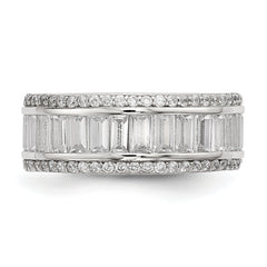 Sterling Silver Rhodium-plated Baguette & Round CZ Eternity Ring