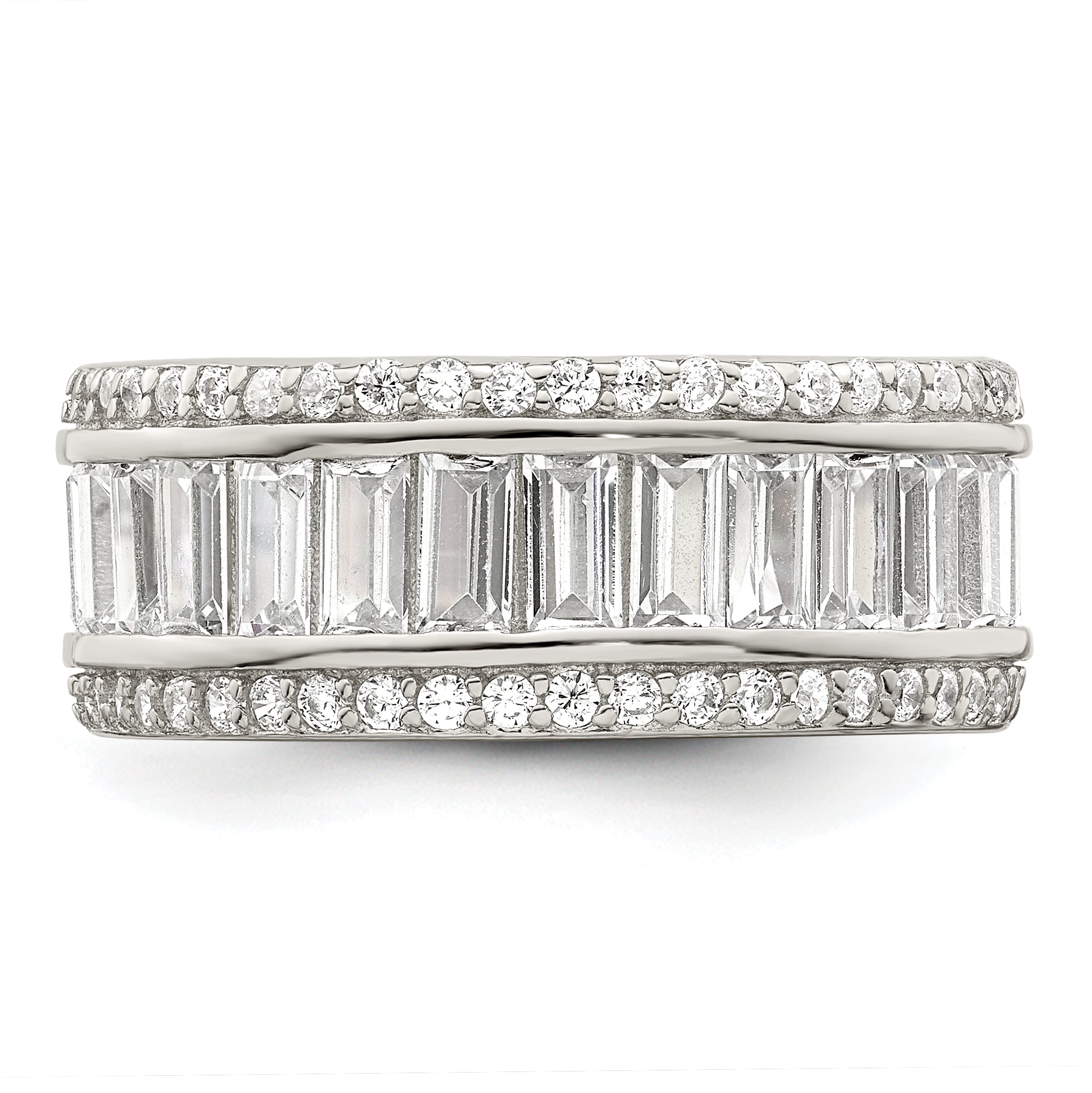 Sterling Silver Rhodium-plated Baguette & Round CZ Eternity Ring