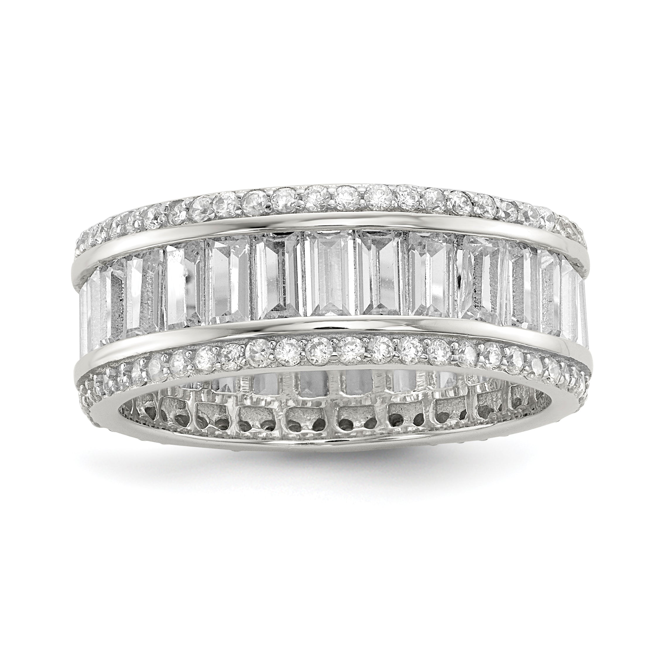 Sterling Silver Rhodium-plated Baguette & Round CZ Eternity Ring Main image