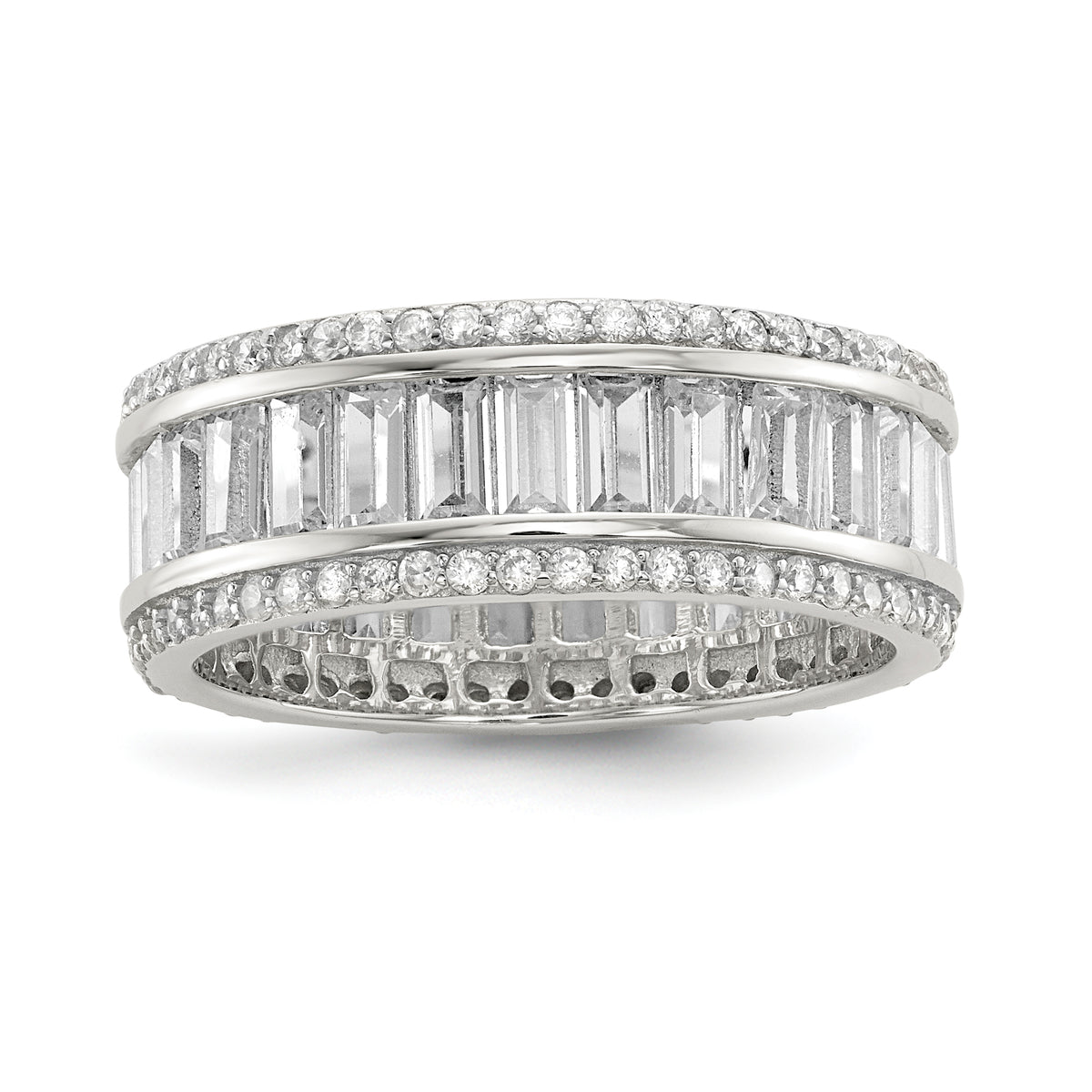 Sterling Silver Rhodium-plated Baguette & Round CZ Eternity Ring