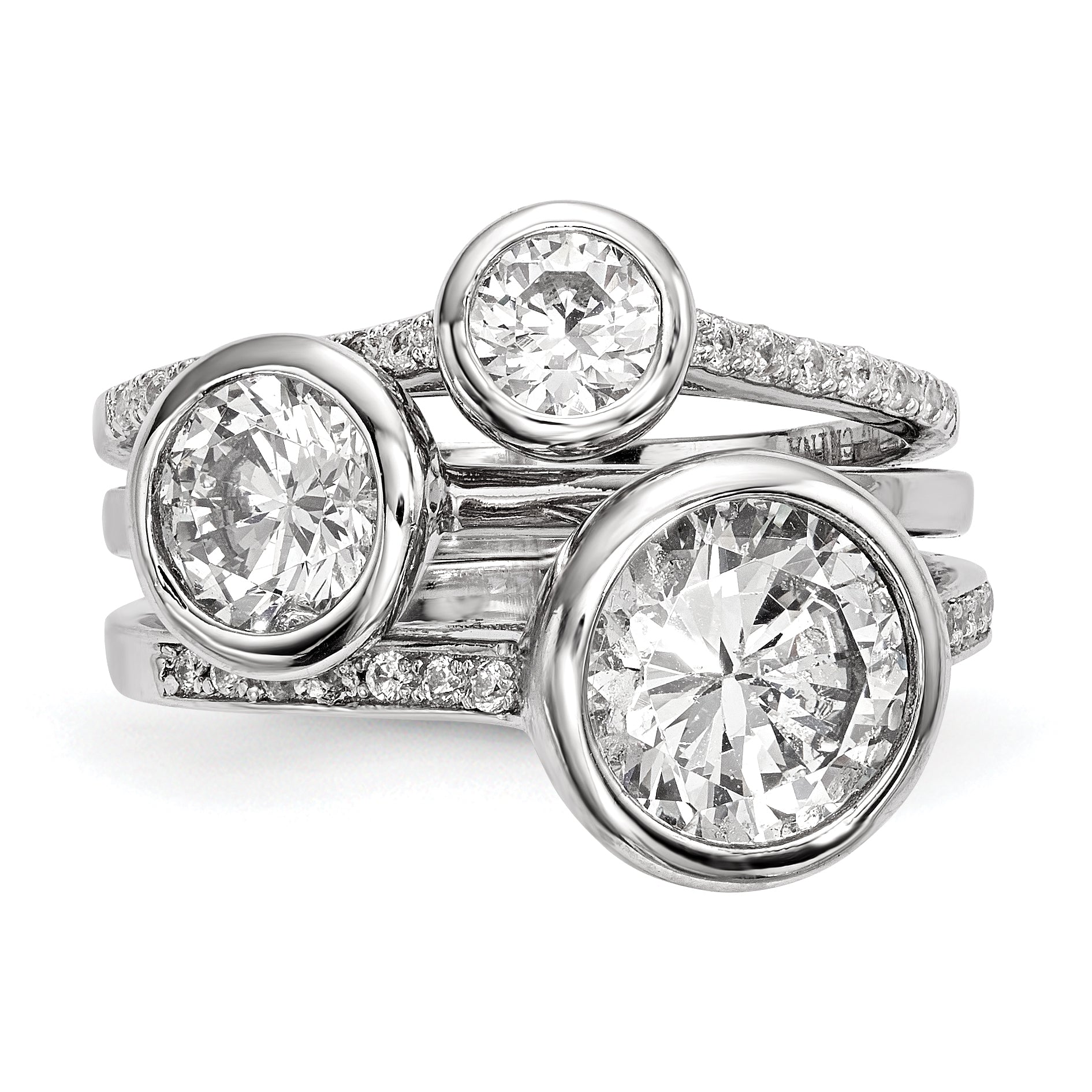 Sterling Silver Rhodium-plated CZ 3-Ring Set
