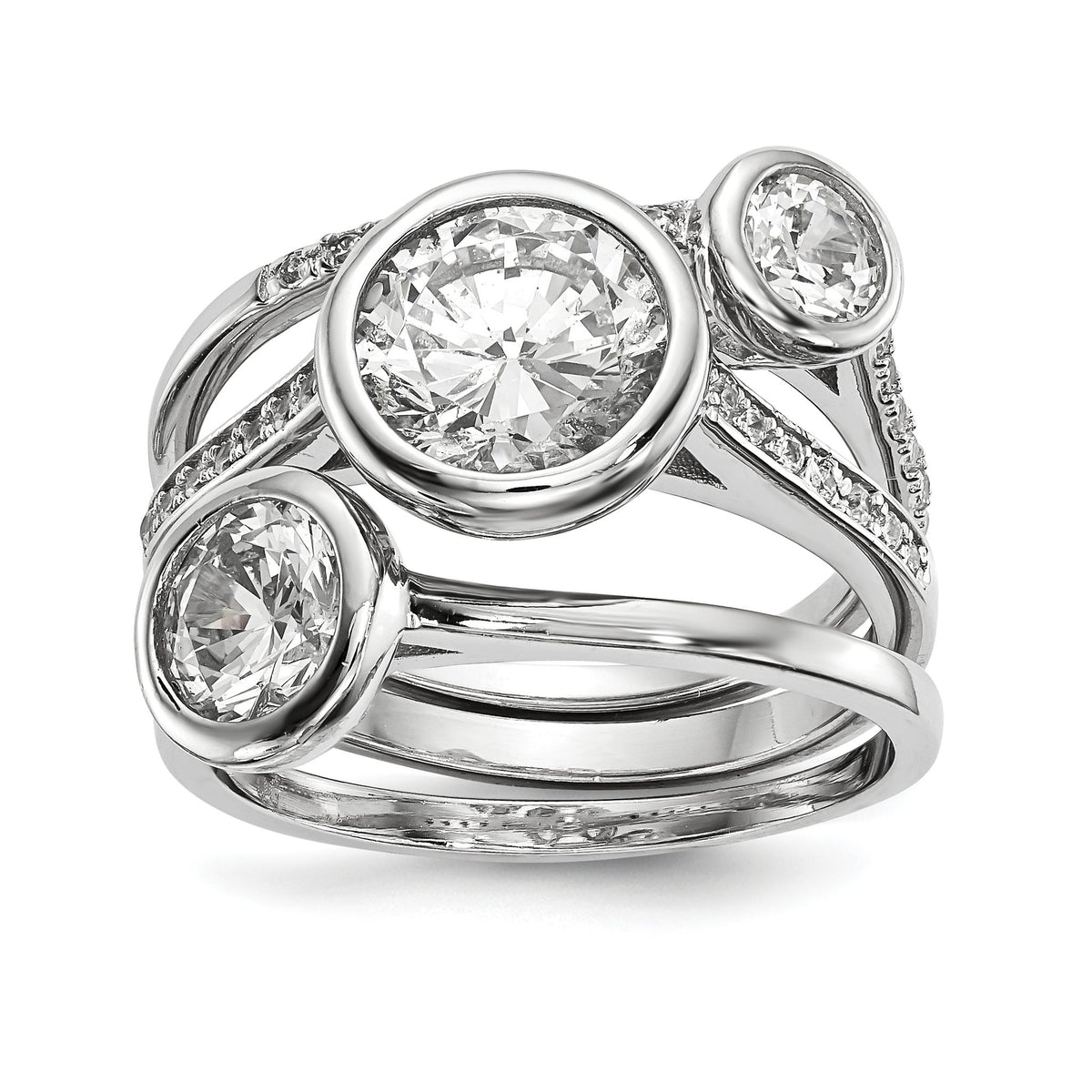 Sterling Silver Rhodium-plated CZ 3-Ring Set, Size 6–8 - Sophia Jewelers Main image