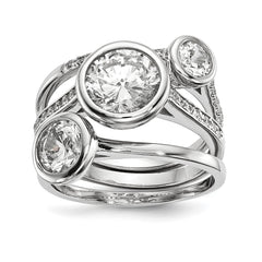Sterling Silver Rhodium-plated CZ 3-Ring Set