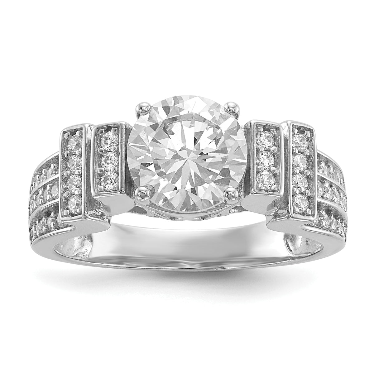 Sterling Silver Rhodium-plated CZ Tiered Pav‚ Ring