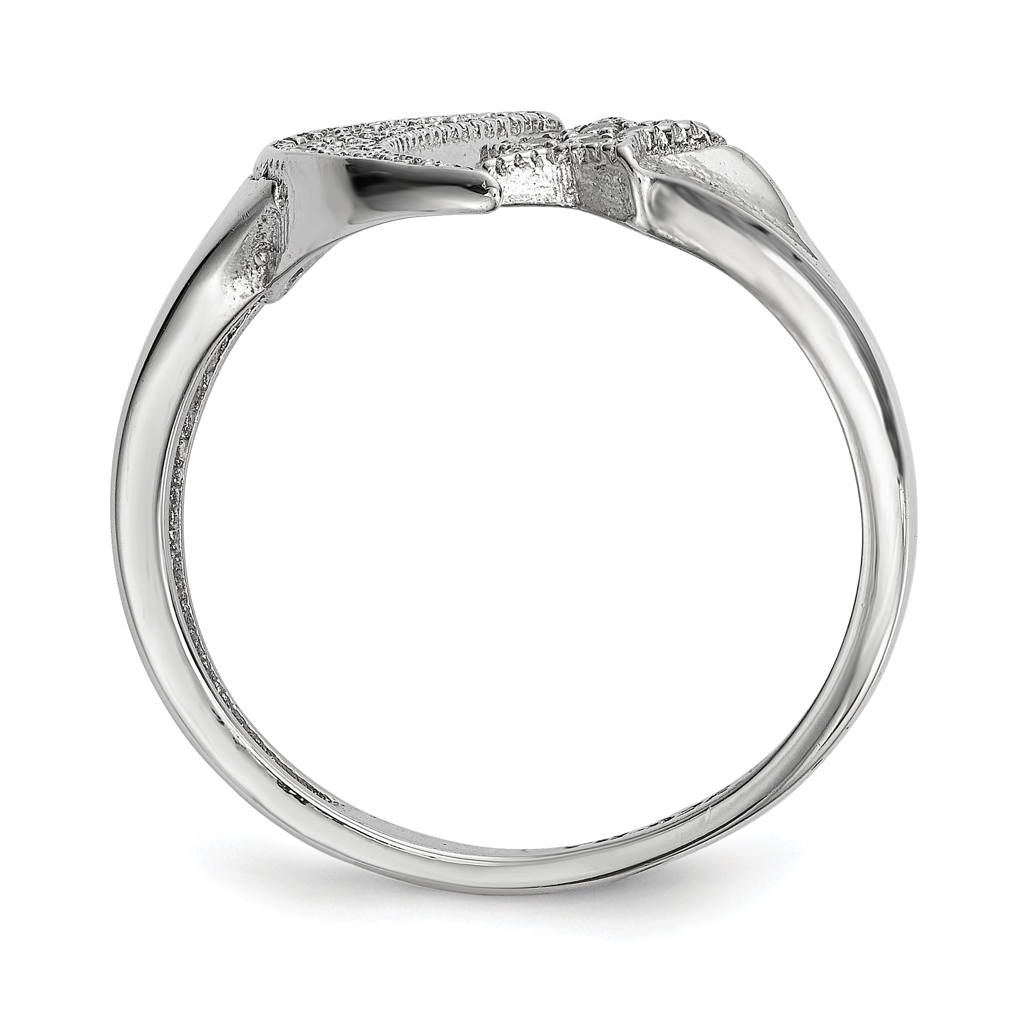 Sterling Silver Rhodium-plated CZ Moon With Star Polished Ring Secondary image