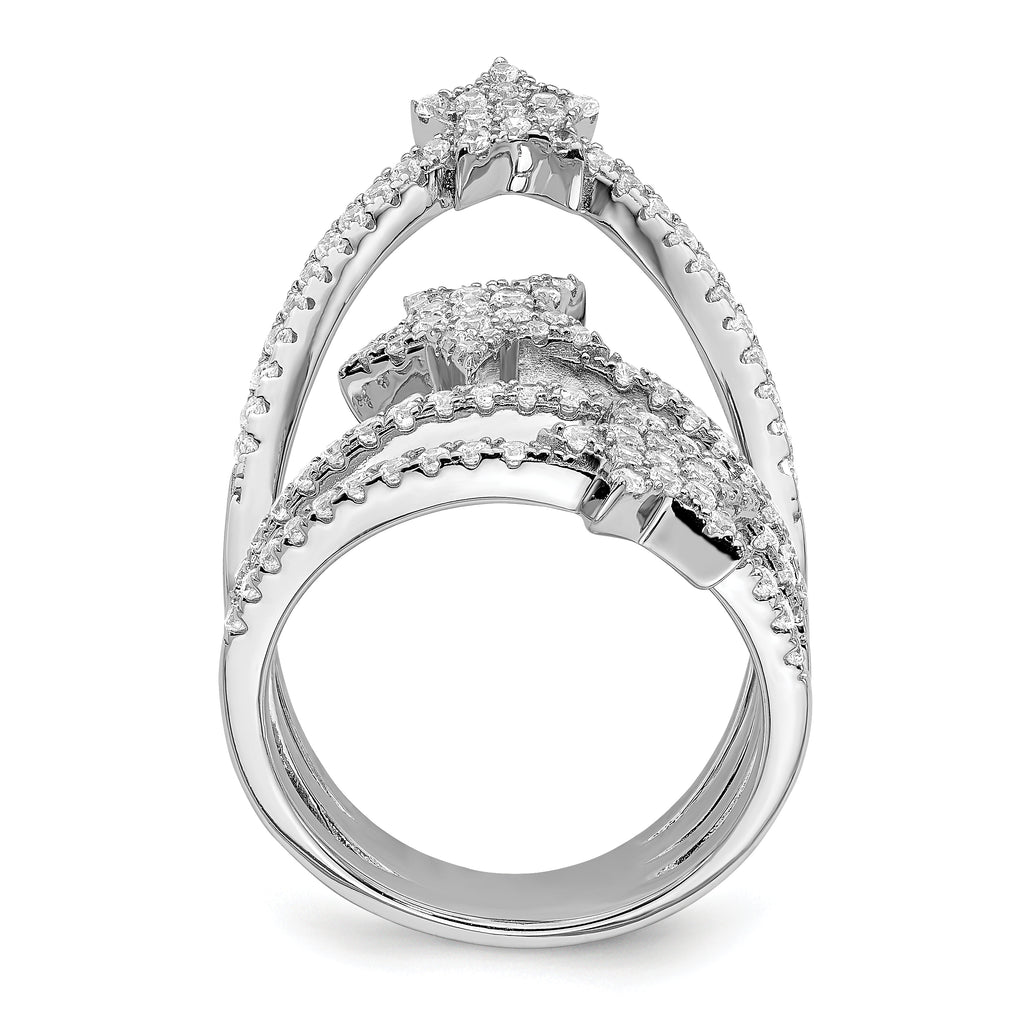 Pure Fire Sterling Silver Rhodium-platedod-plated Cubic Zirconi Star Ring