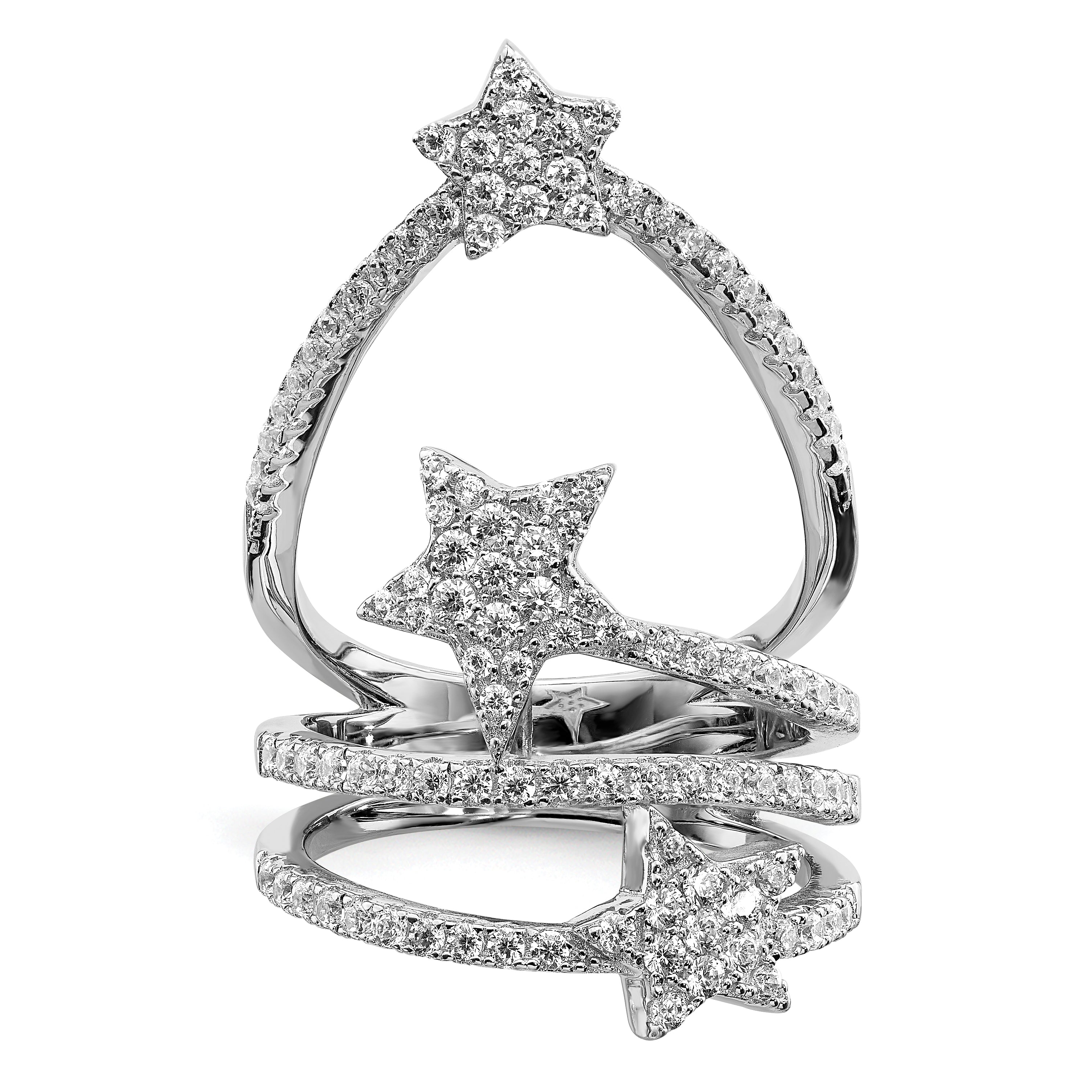Pure Fire Sterling Silver Rhodium-platedod-plated Cubic Zirconi Star Ring