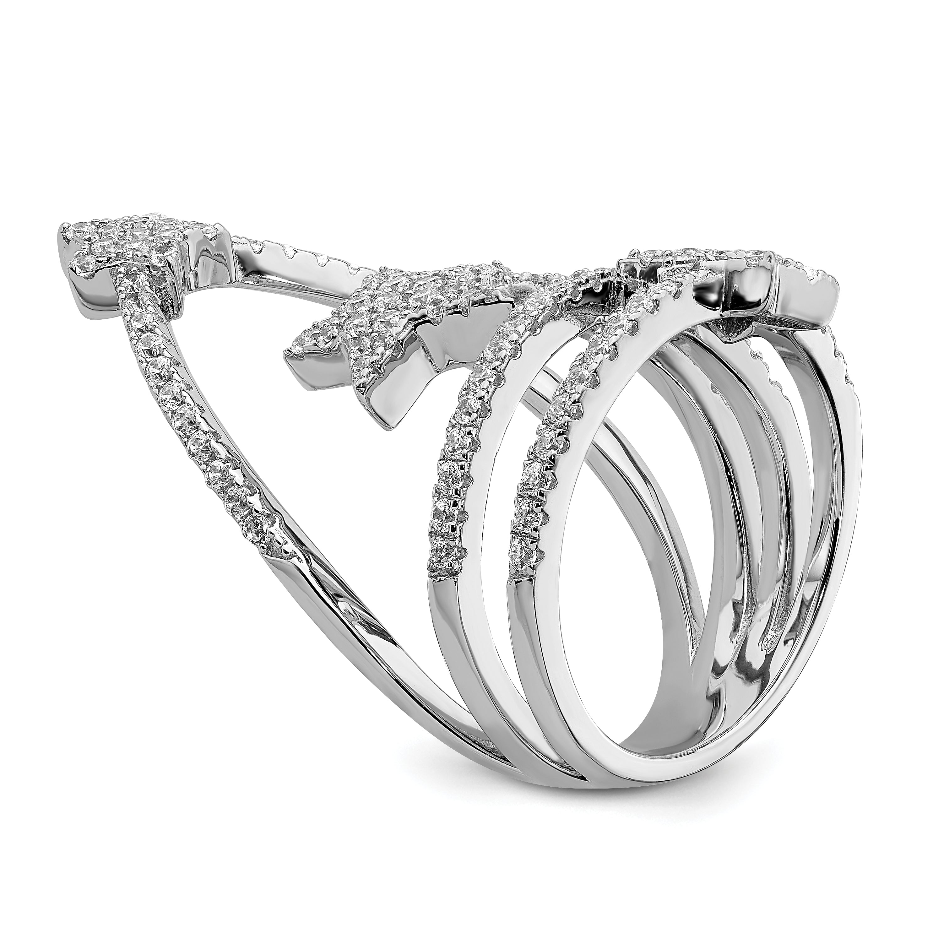 Pure Fire Sterling Silver Rhodium-platedod-plated Cubic Zirconi Star Ring