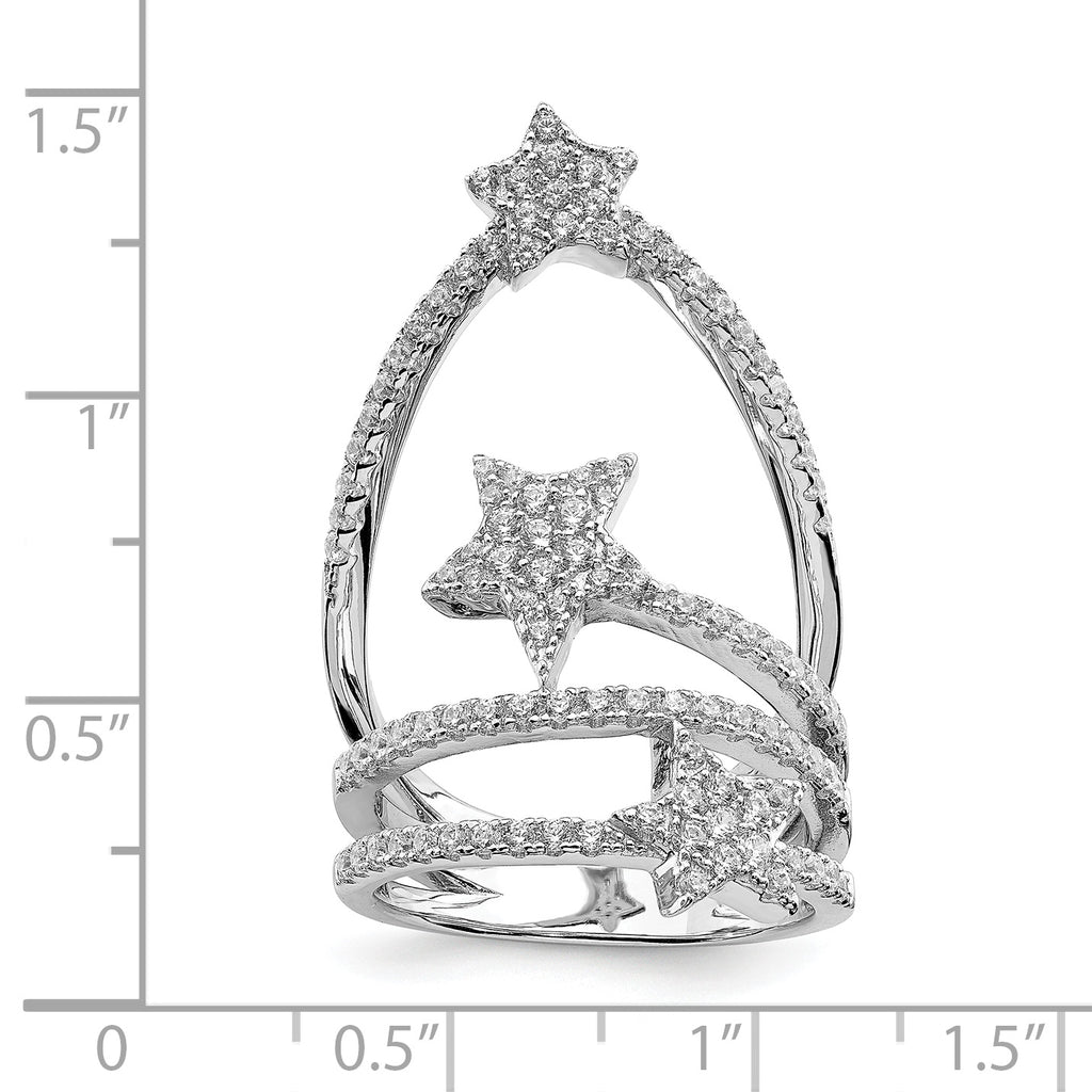 Pure Fire Sterling Silver Rhodium-platedod-plated Cubic Zirconi Star Ring