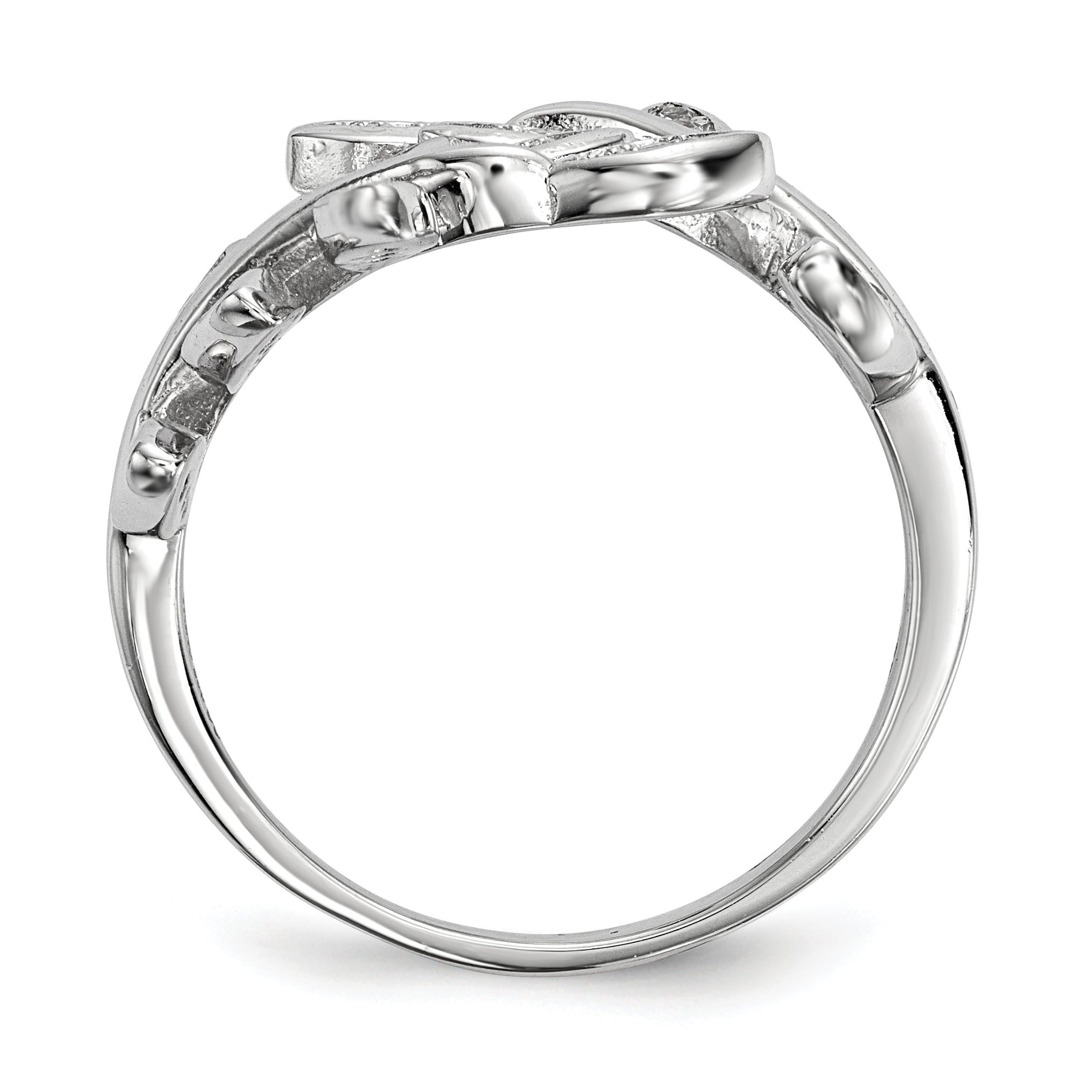 Sterling Silver Rhodium-plated Leaf CZ Ring Secondary image