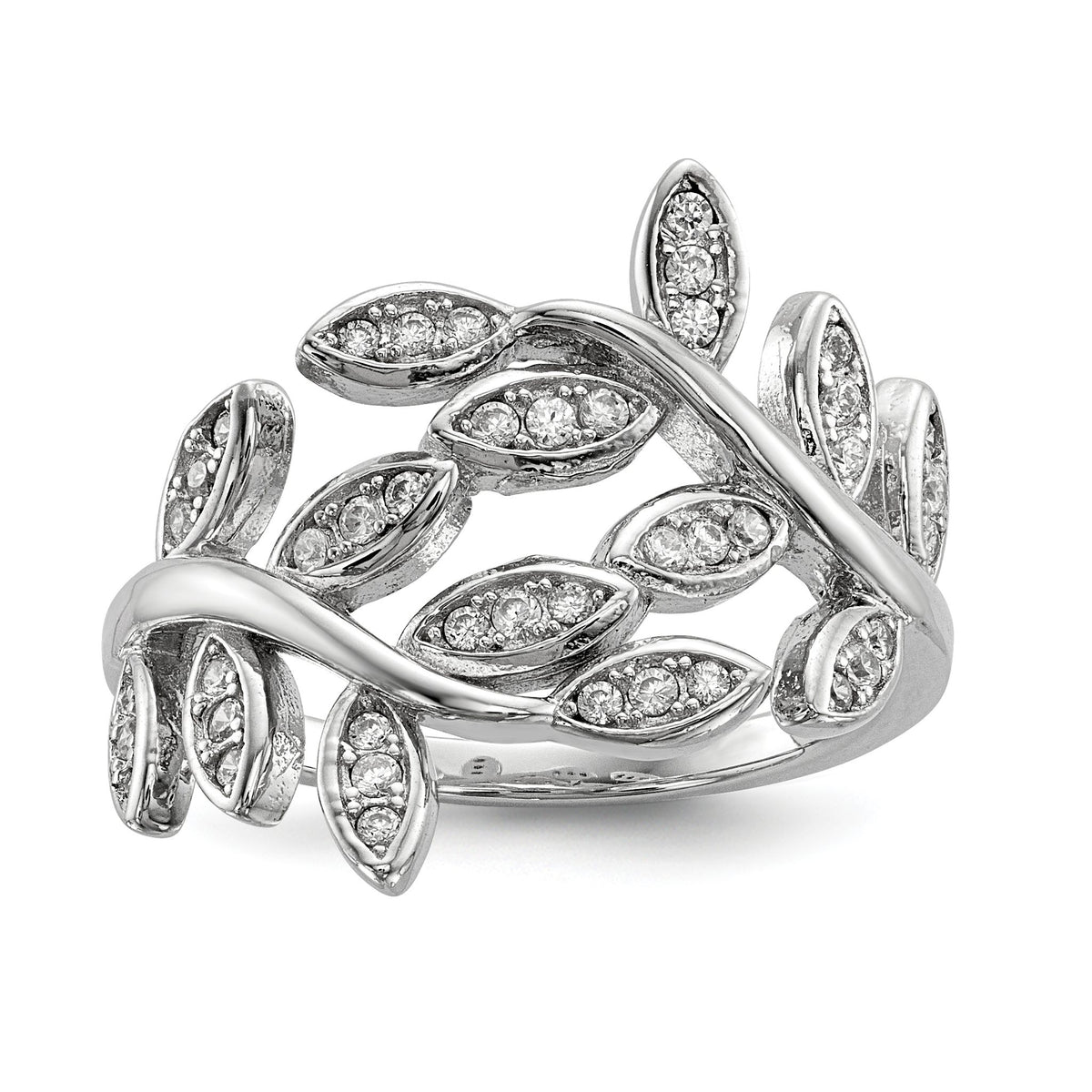 Leaf Cubic Zirconia Ring in Sterling Silver - Sophia Jewelers Main image