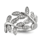 Sterling Silver Rhodium-plated Leaf CZ Ring