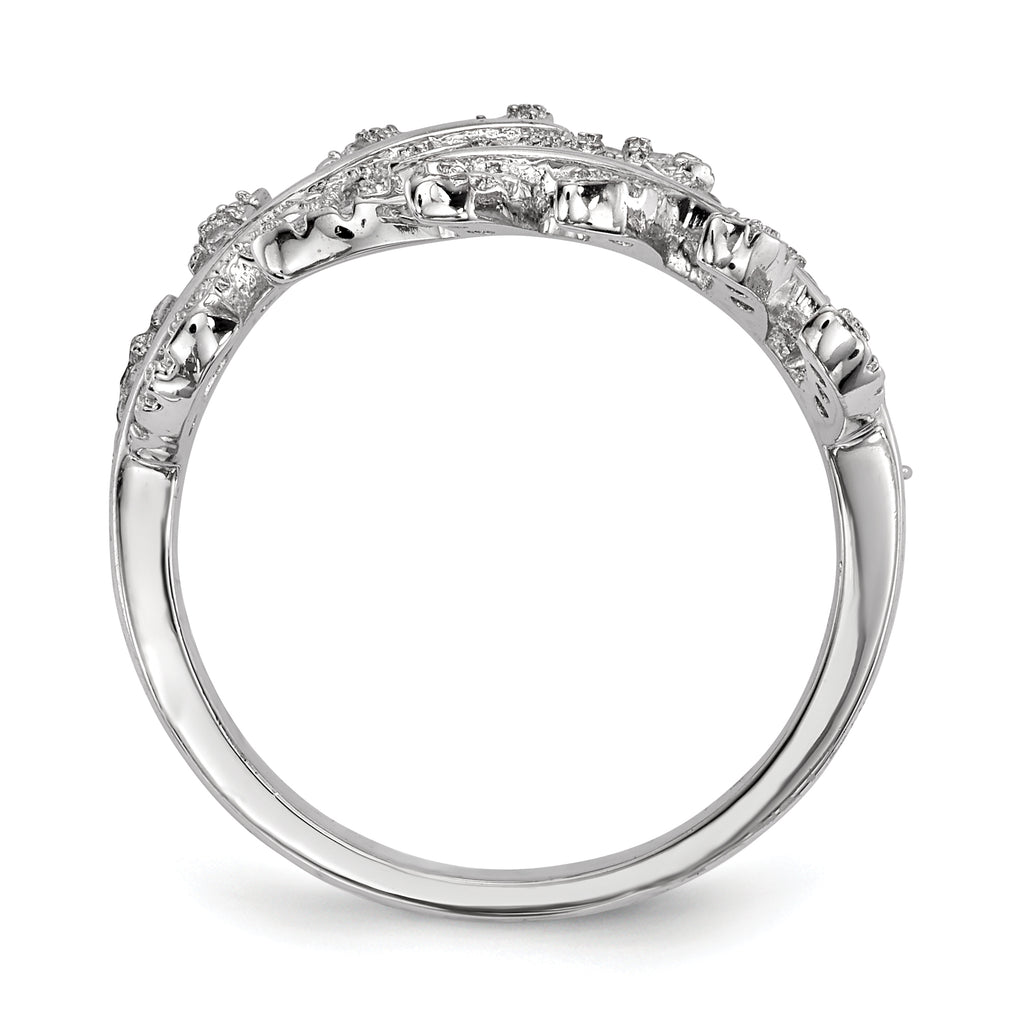 Sterling Silver Rhodium-Plated Cubic Zirconi Leaf with Extender Ring