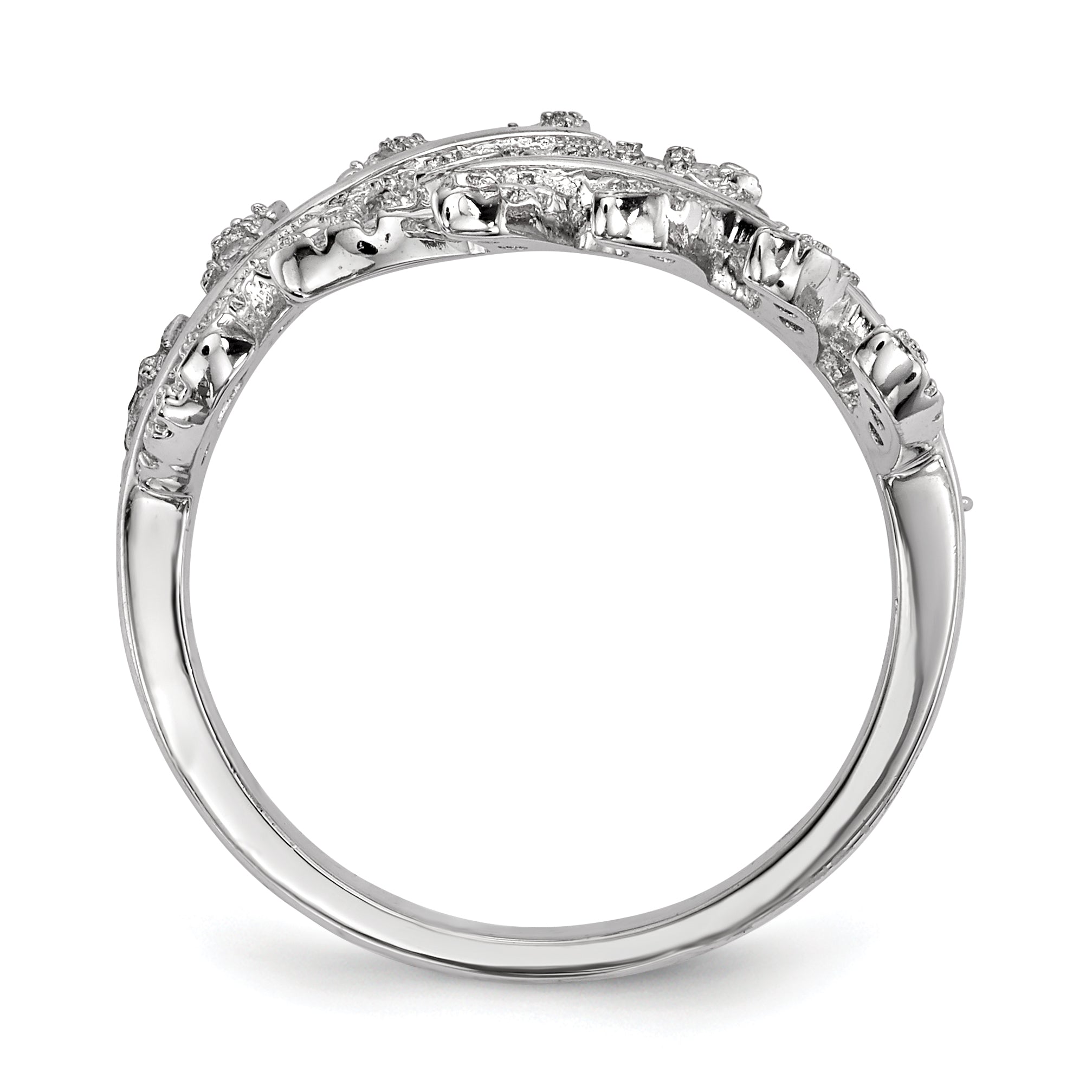 Sterling Silver Rhodium-Plated Cubic Zirconi Leaf with Extender Ring