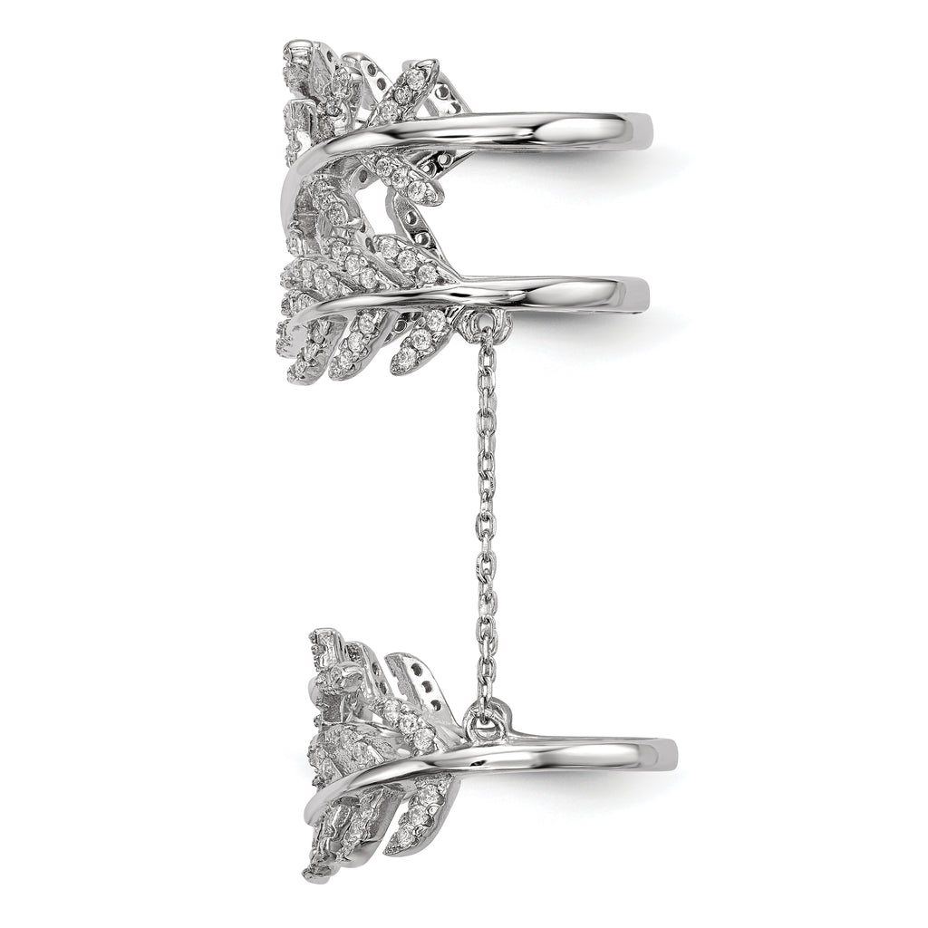 Sterling Silver Rhodium-Plated Cubic Zirconi Leaf with Extender Ring