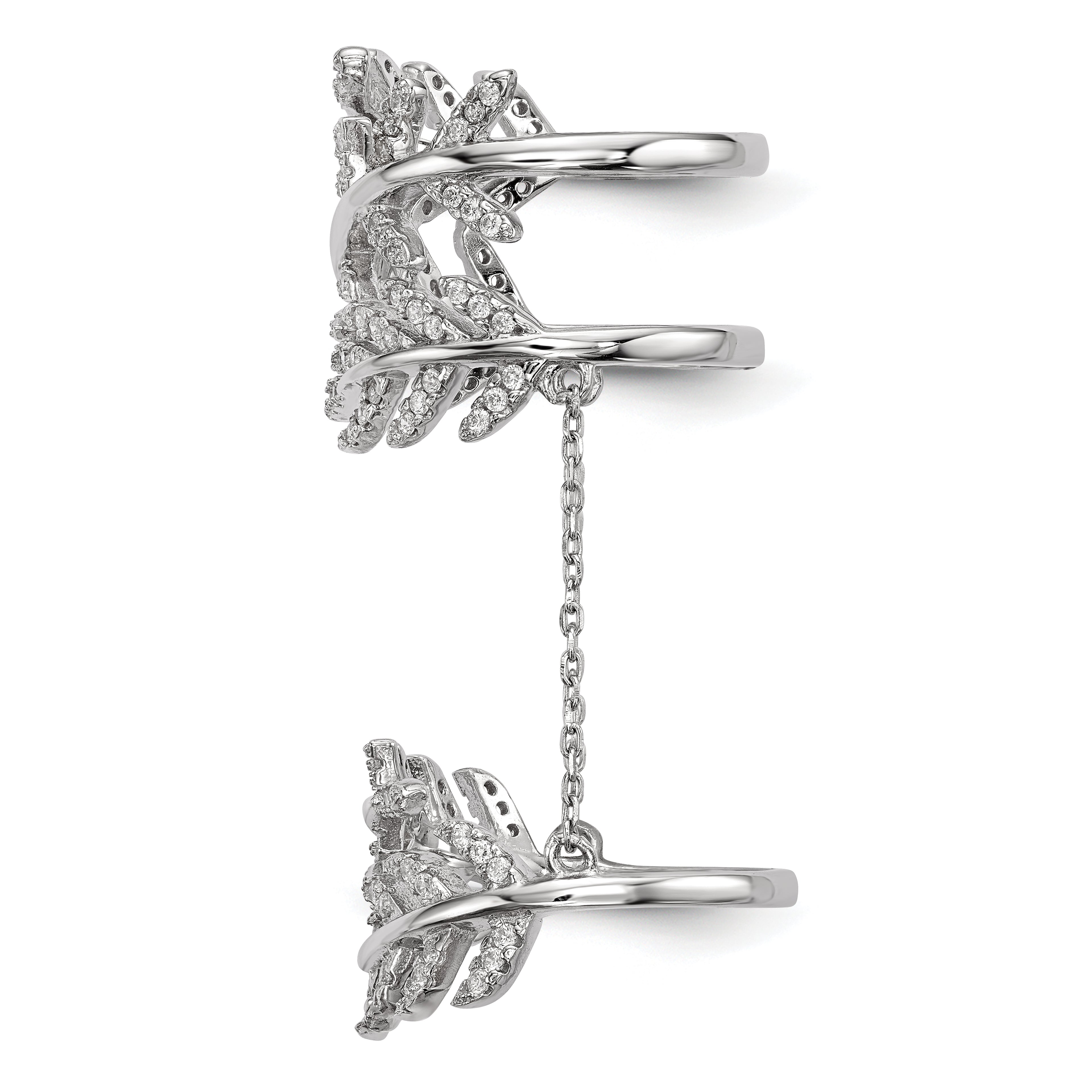 Sterling Silver Rhodium-Plated Cubic Zirconi Leaf with Extender Ring