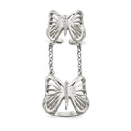 Sterling Silver Polished CZ Butterfly Double Finger Ring
