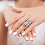 Sterling Silver Rhodium-plated CZ Adjustable Fingernail Ring