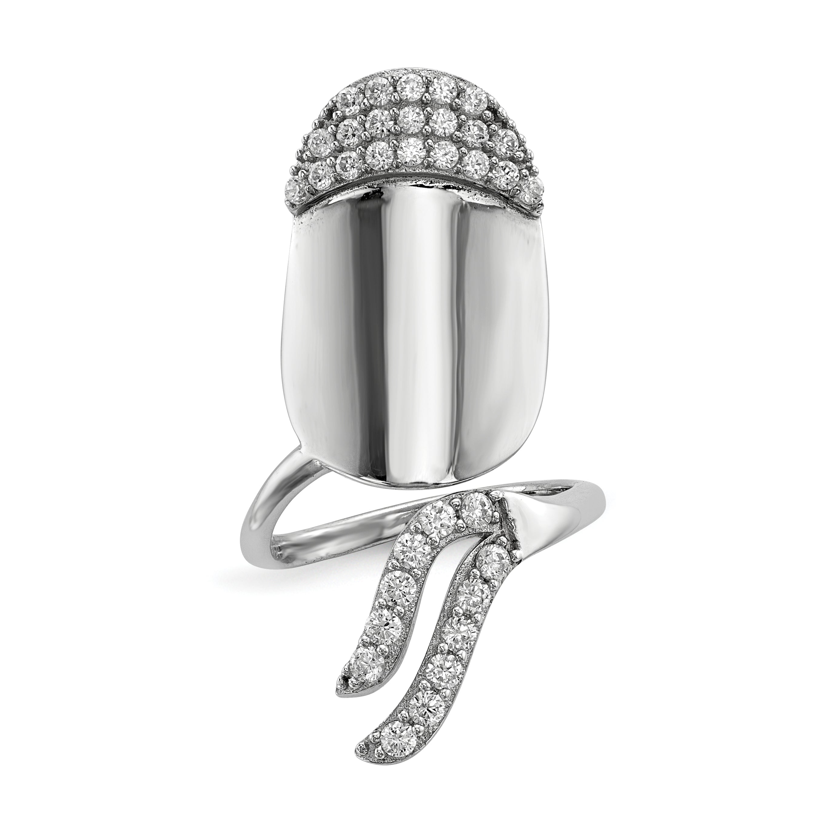 Sterling Silver Rhodium-plated CZ Adjustable Fingernail Ring Main image