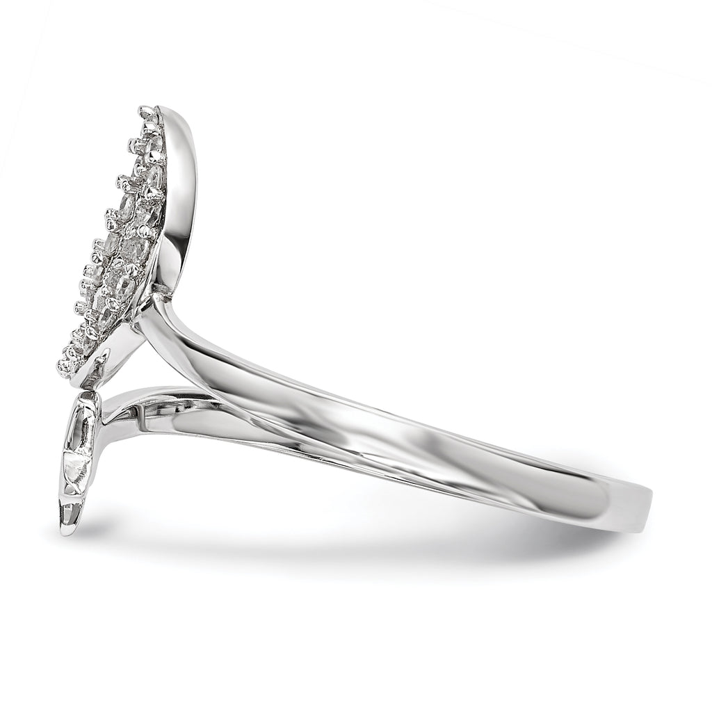 Sterling Silver Rhodium-plated CZ Moon and Star Ring