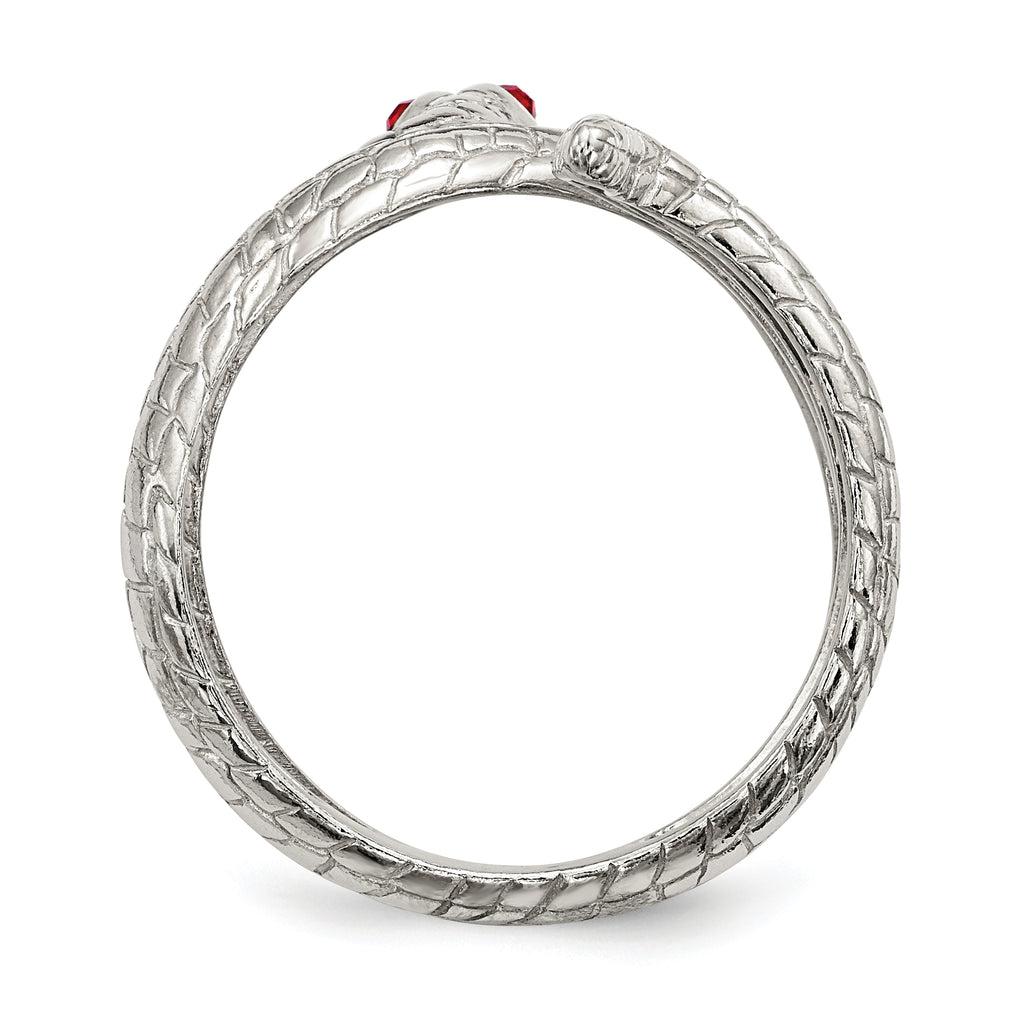 Sterling Silver Red Eye Crystal Snake Ring