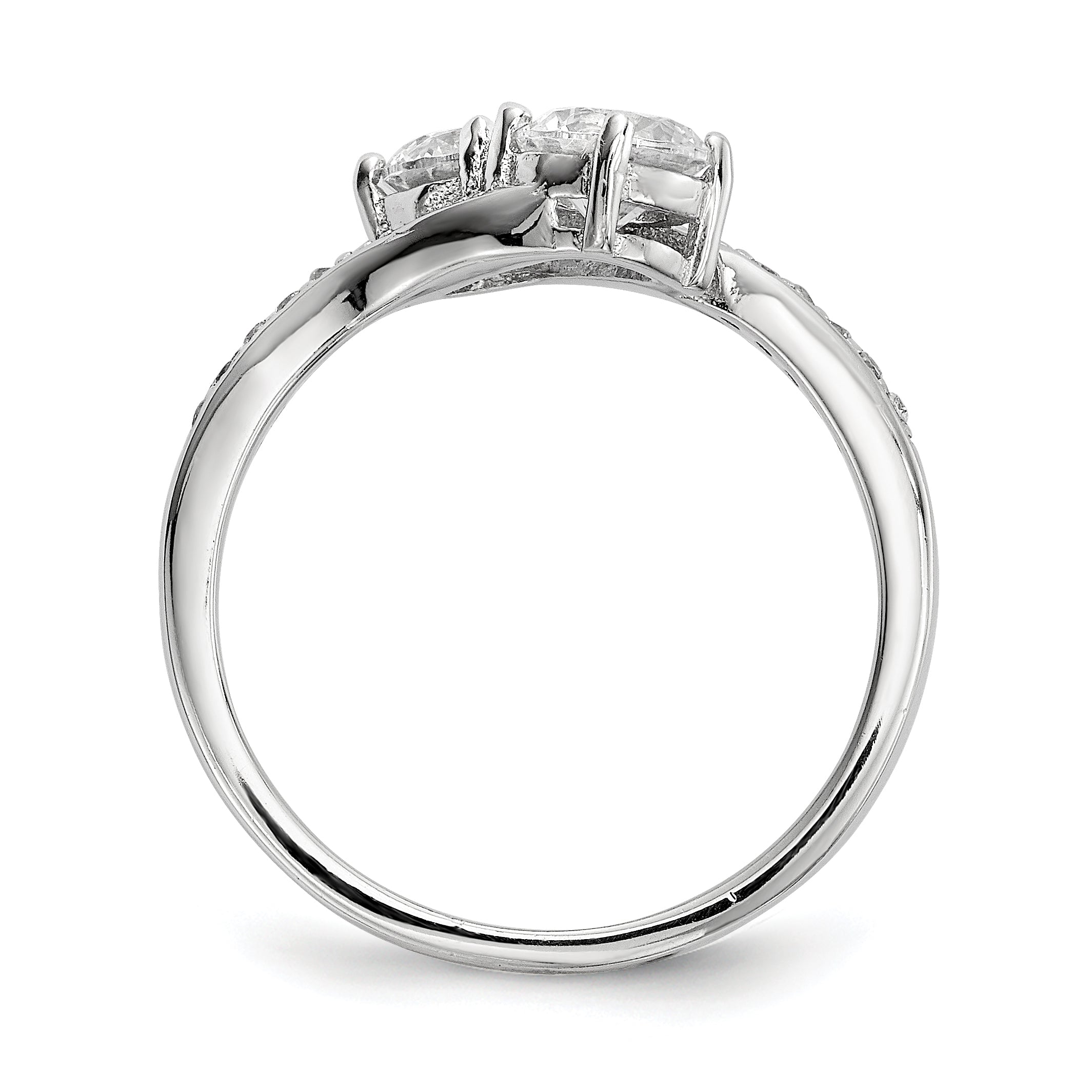 Sterling Silver Rhodium-plated Two Stone CZ Bypass Ring Secondary image