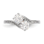 Sterling Silver Rhodium-plated Two Stone CZ Bypass Ring