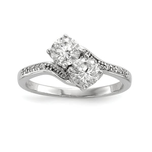 Two-Stone Cubic Zirconia Bypass Ring in Sterling Silver, Size 8 - Sophia Jewelers