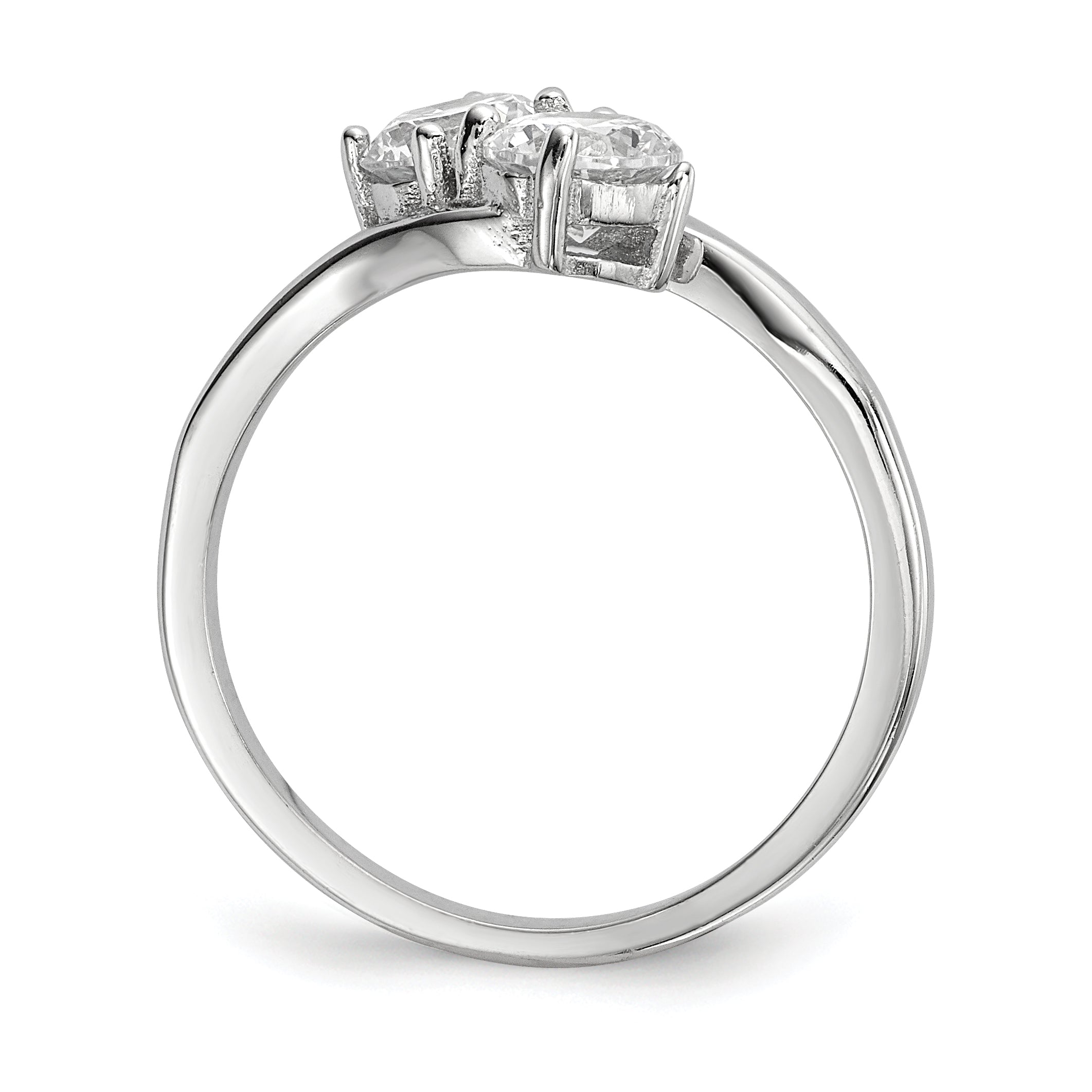 Sterling Silver Rhodium-plated CZ Two Stone Polished Ring Secondary image