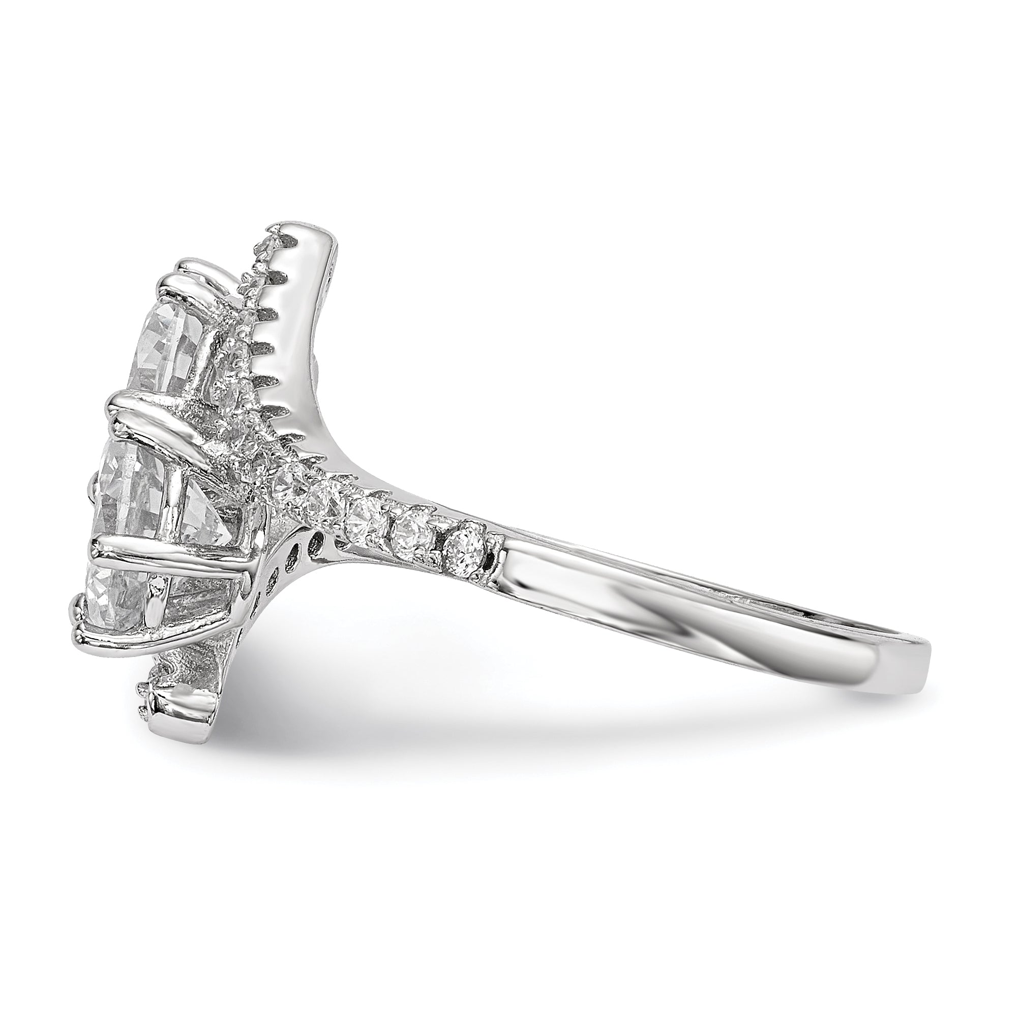 Sterling Silver Rhodium-Plated Cubic Zirconi Two Stone Round BypaSterling Silver Ring Secondary image