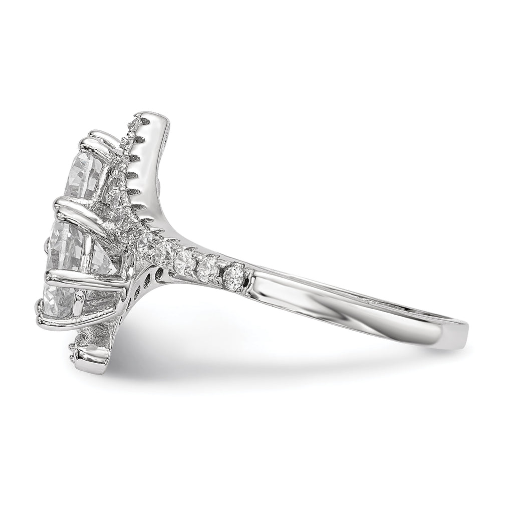 Sterling Silver Rhodium-Plated Cubic Zirconi Two Stone Round BypaSterling Silver Ring