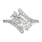 Sterling Silver Rhodium-Plated Cubic Zirconi Two Stone Round BypaSterling Silver Ring