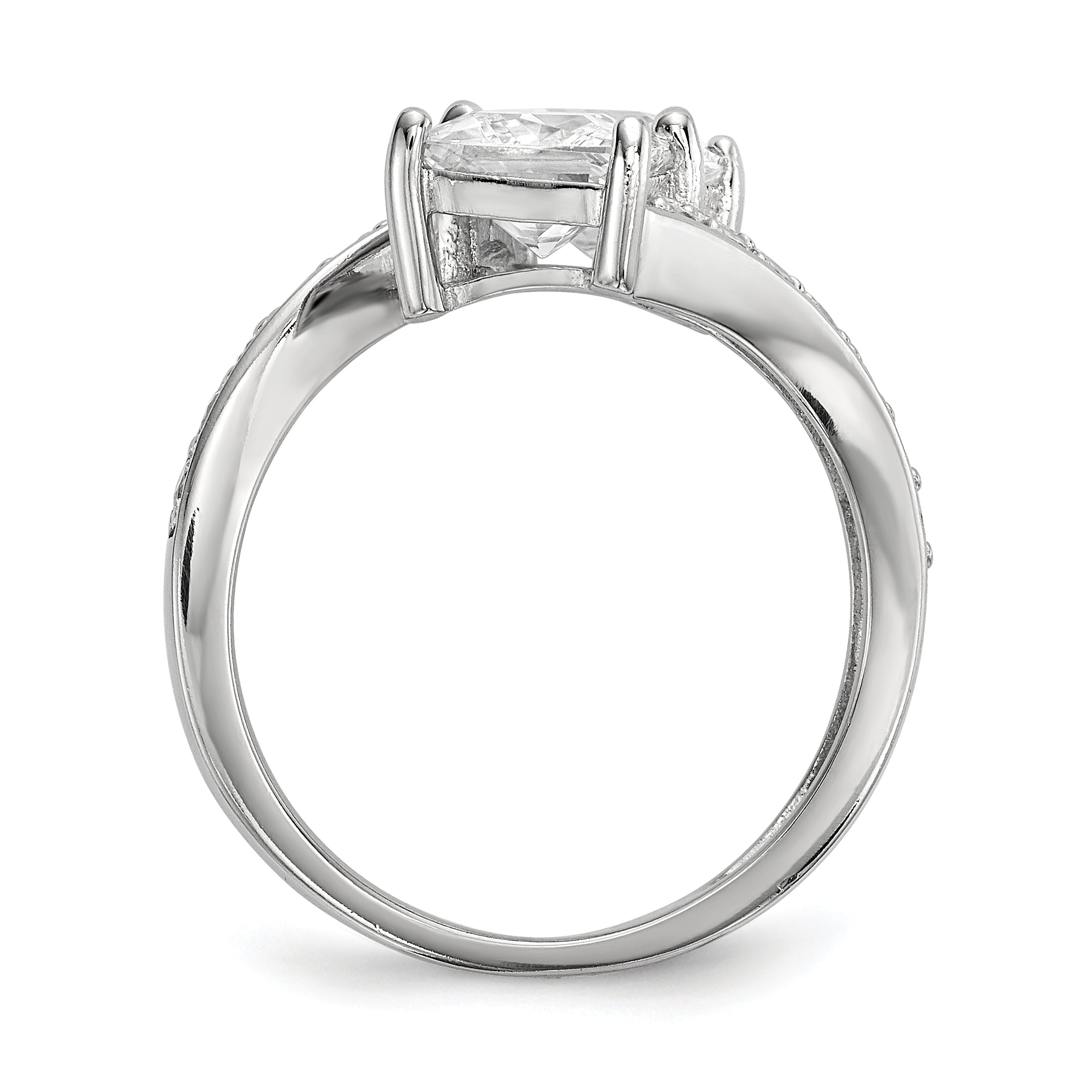 Sterling Silver Rhodium-plated CZ Two Stone Square Bypass Ring Secondary image