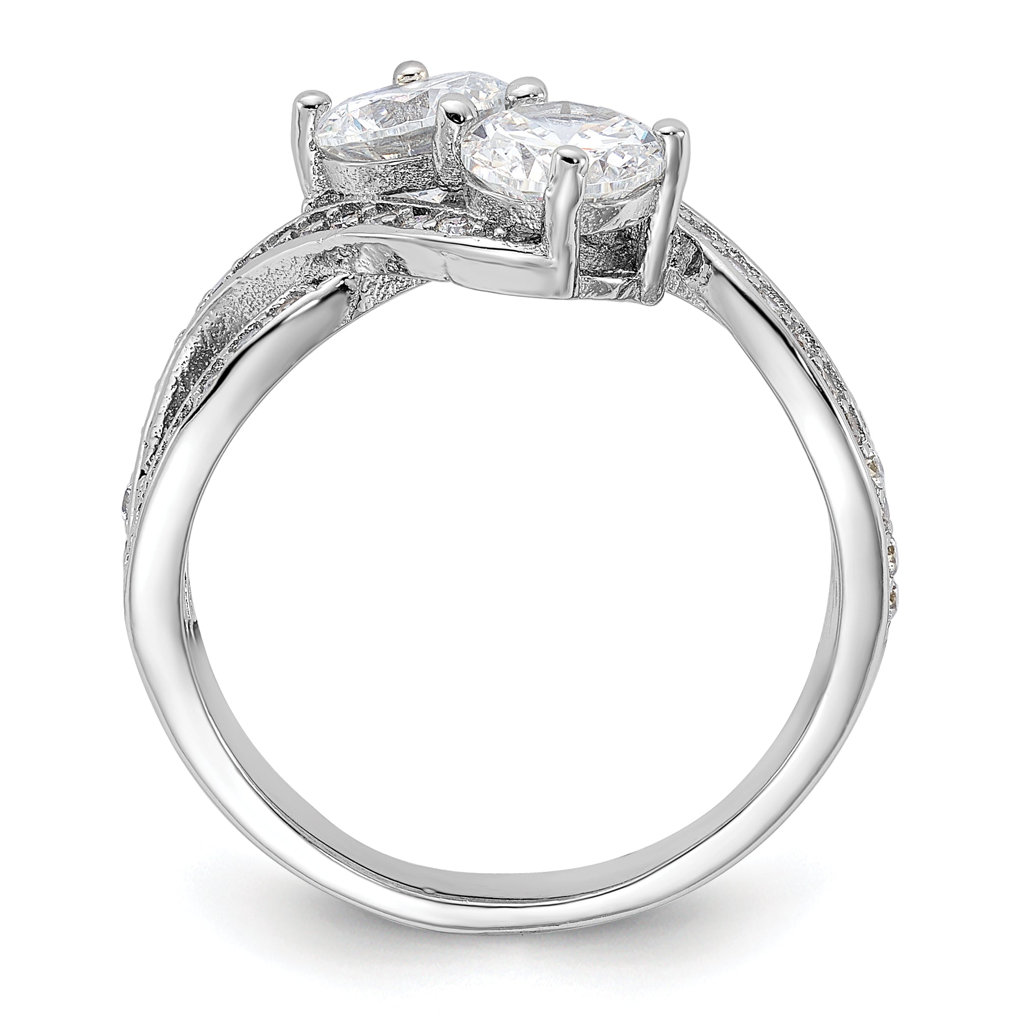 Sterling Silver Rhodium-plated CZ Two Stone Polished Ring Secondary image