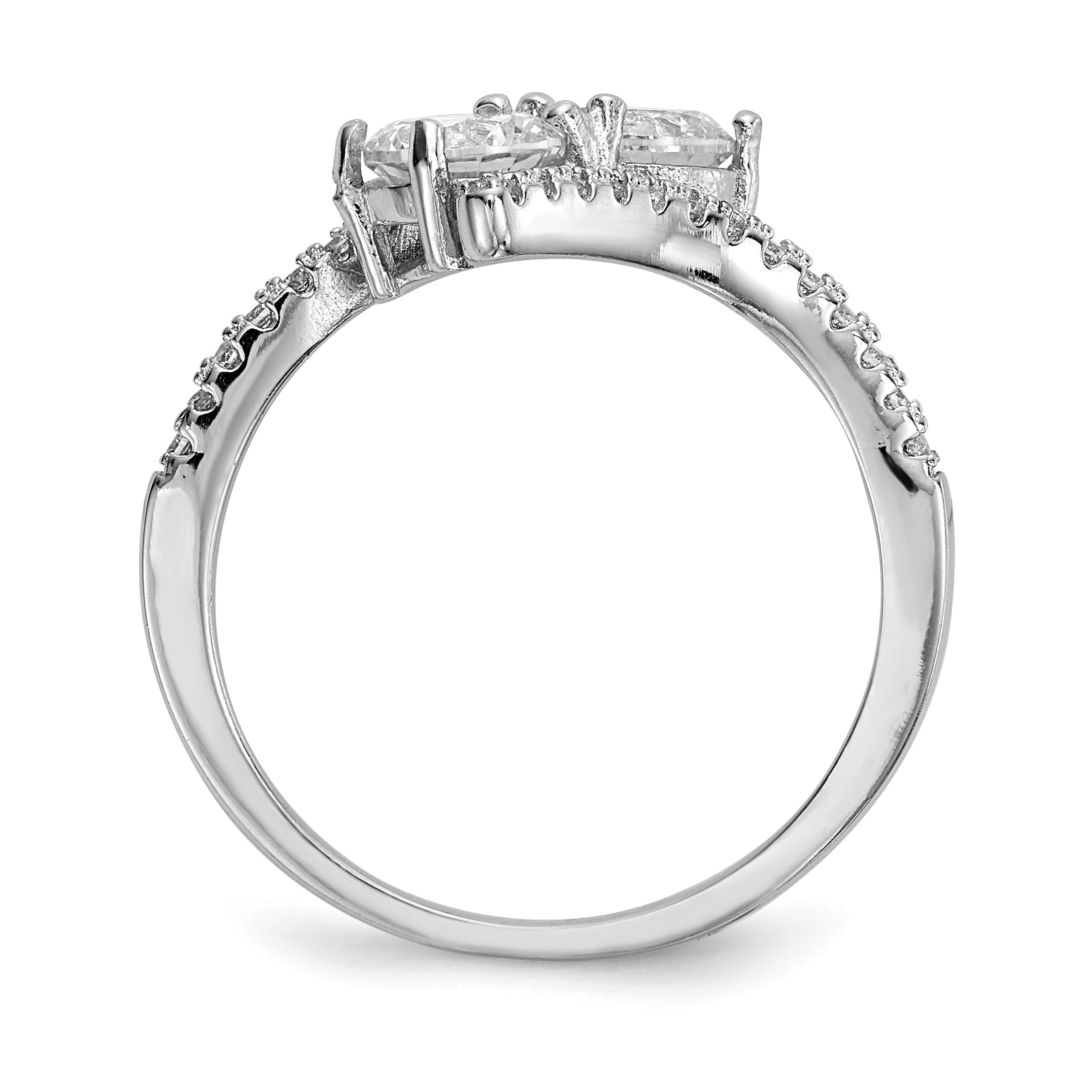 Sterling Silver Rhodium-Plated Cubic Zirconi Two Stone Polished BypaSterling Silver Ring Secondary image